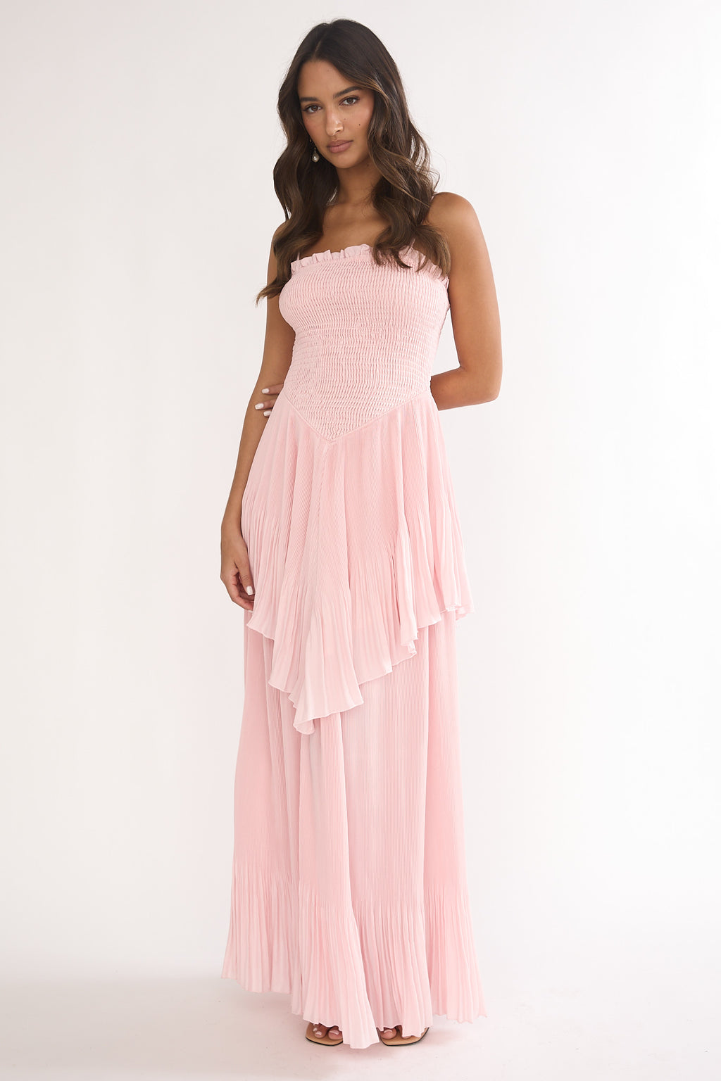 Delin Smocked Layered Maxi Dress Blush by Selfie Leslie