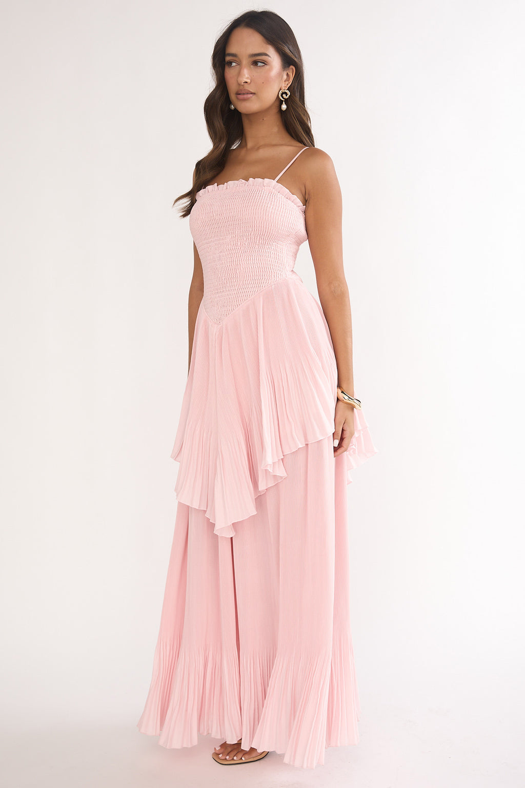 Delin Smocked Layered Maxi Dress Blush by Selfie Leslie