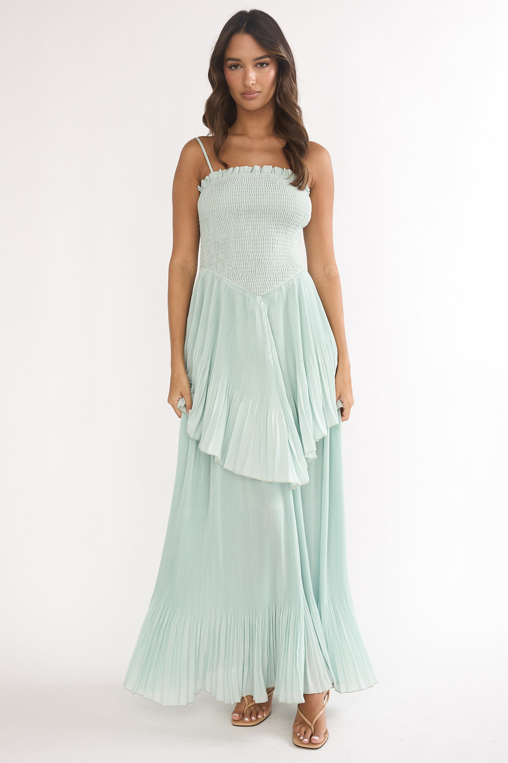 Delin Smocked Layered Maxi Dress Sage by Selfie Leslie
