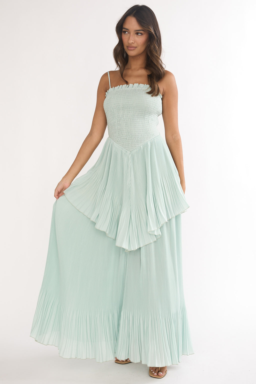 Delin Smocked Layered Maxi Dress Sage by Selfie Leslie