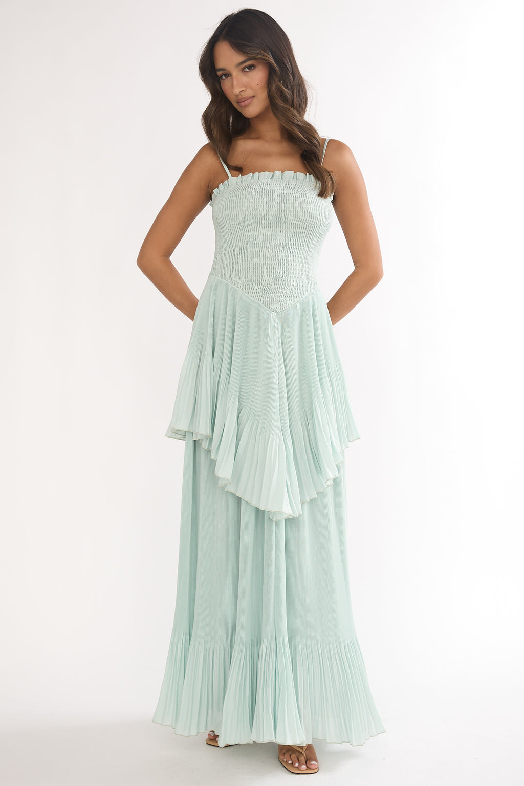 Delin Smocked Layered Maxi Dress Sage by Selfie Leslie