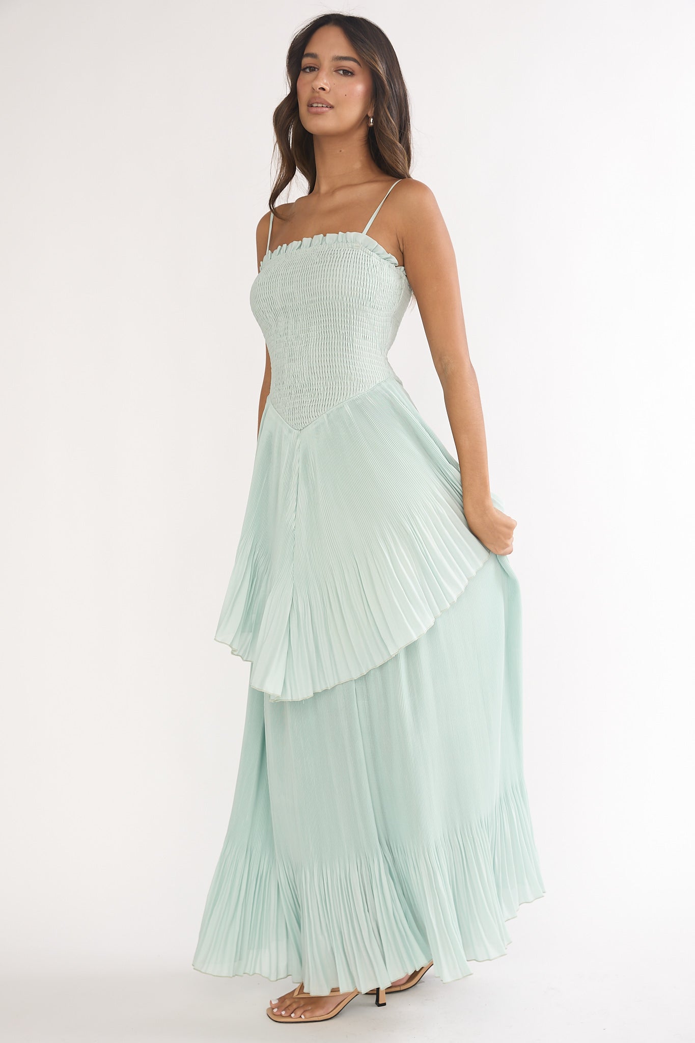 Delin Smocked Layered Maxi Dress Sage– Selfie Leslie