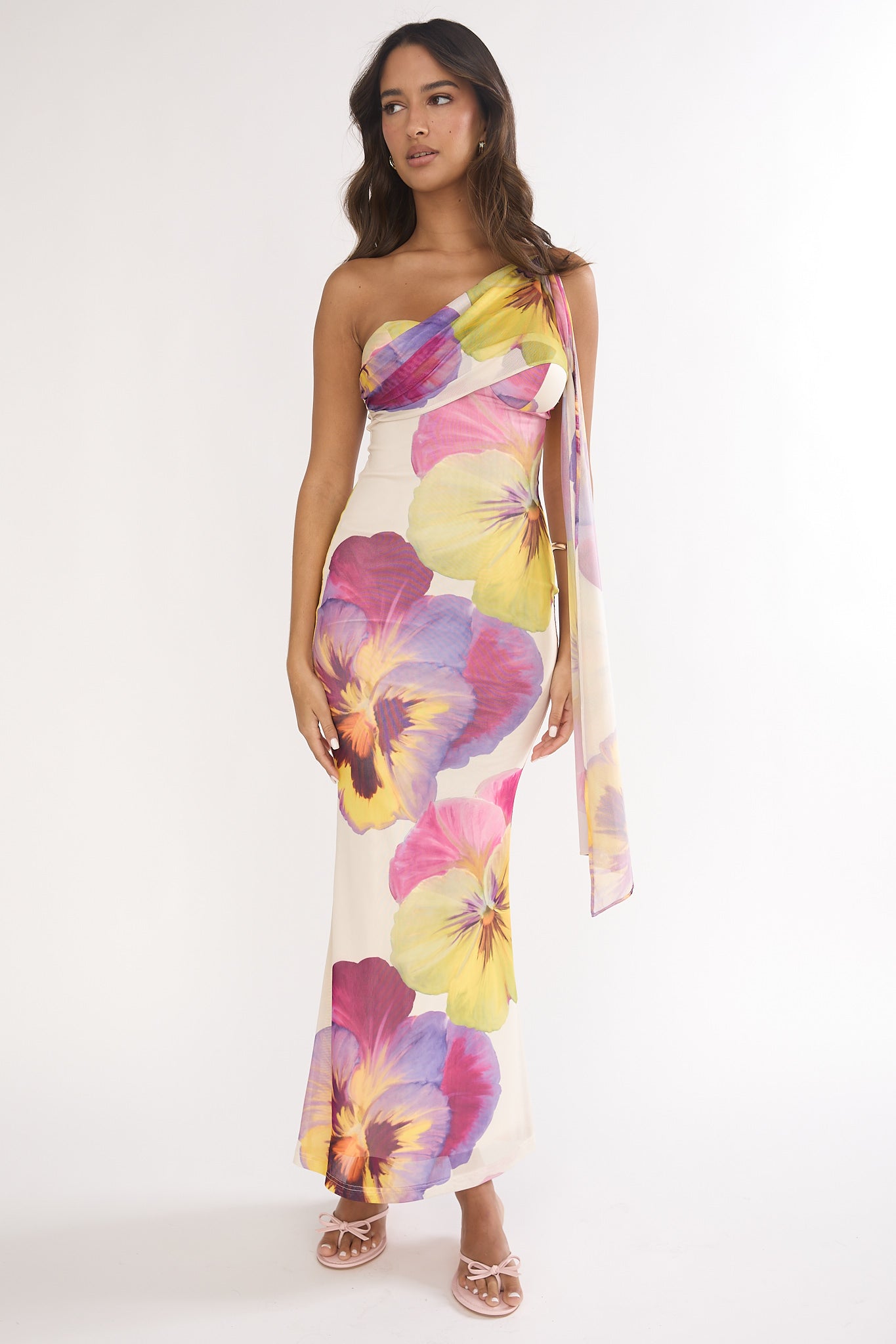Tallis One-Shoulder Asymmetric Neckline Dress Beige by Selfie Leslie