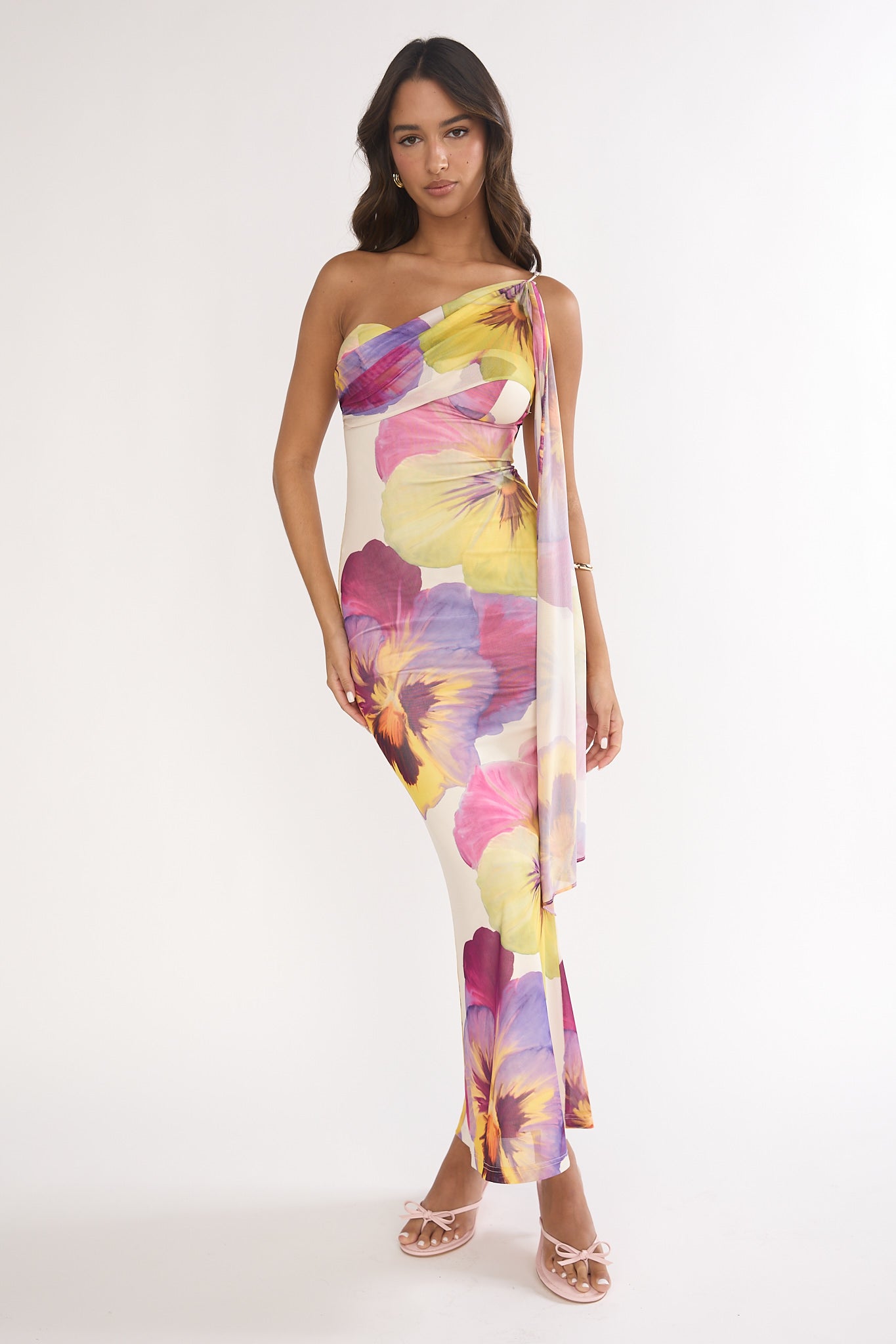 Tallis One-Shoulder Asymmetric Neckline Dress Beige by Selfie Leslie