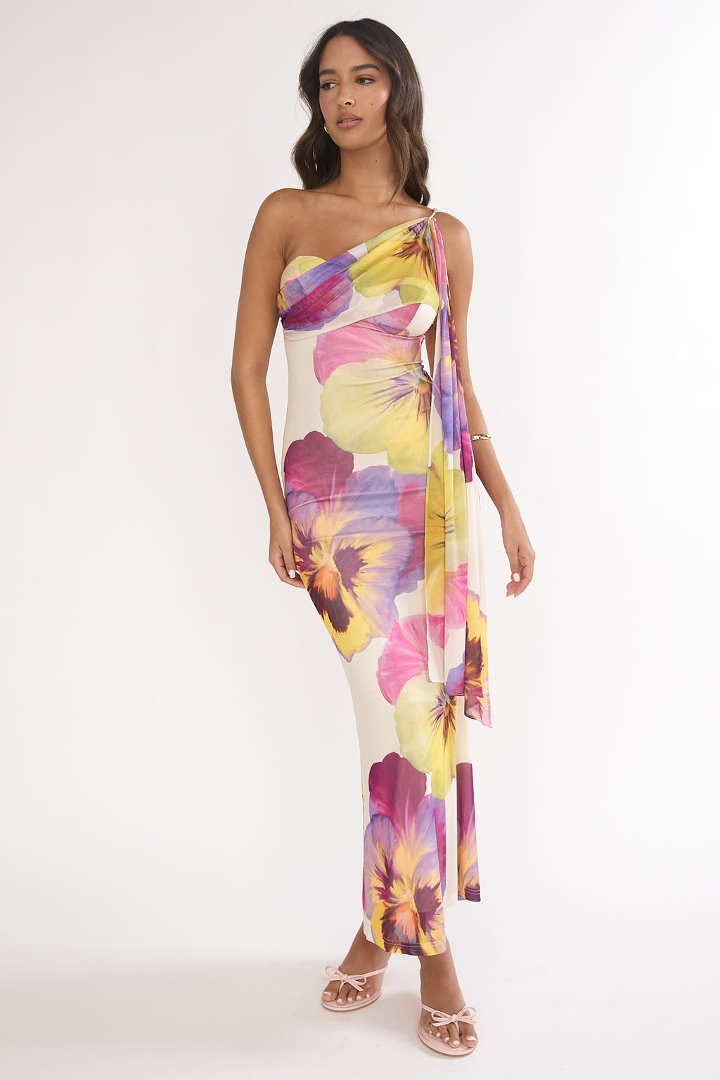 Tallis One-Shoulder Asymmetric Neckline Dress Beige by Selfie Leslie