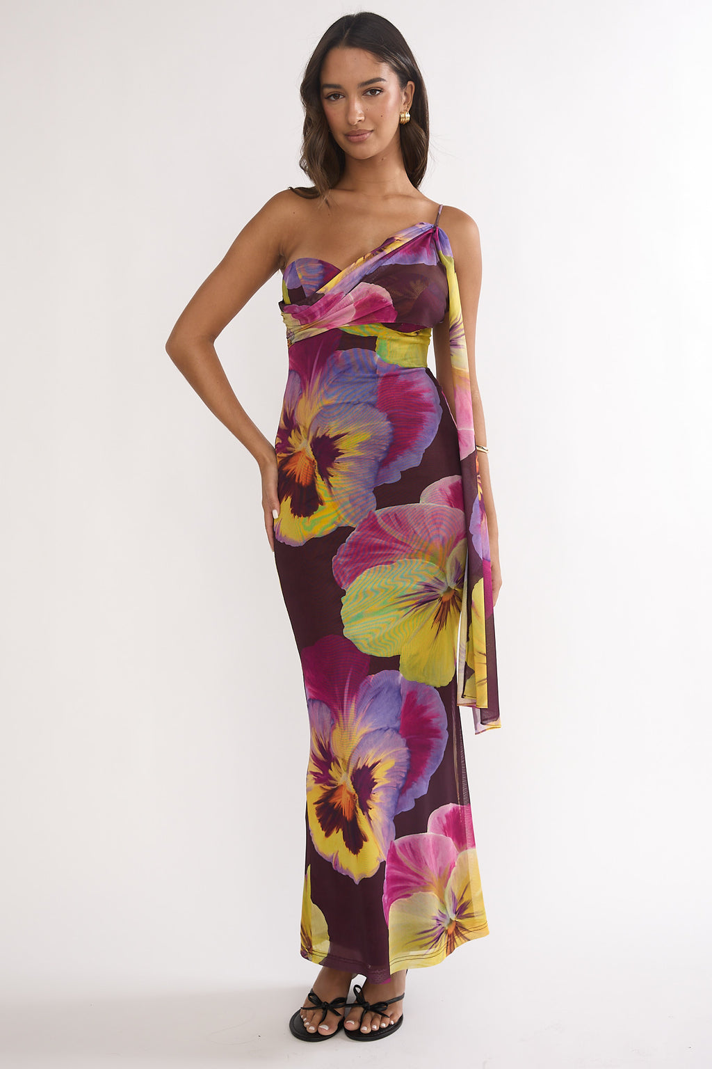 Tallis One-Shoulder Asymmetric Neckline Dress Brown by Selfie Leslie