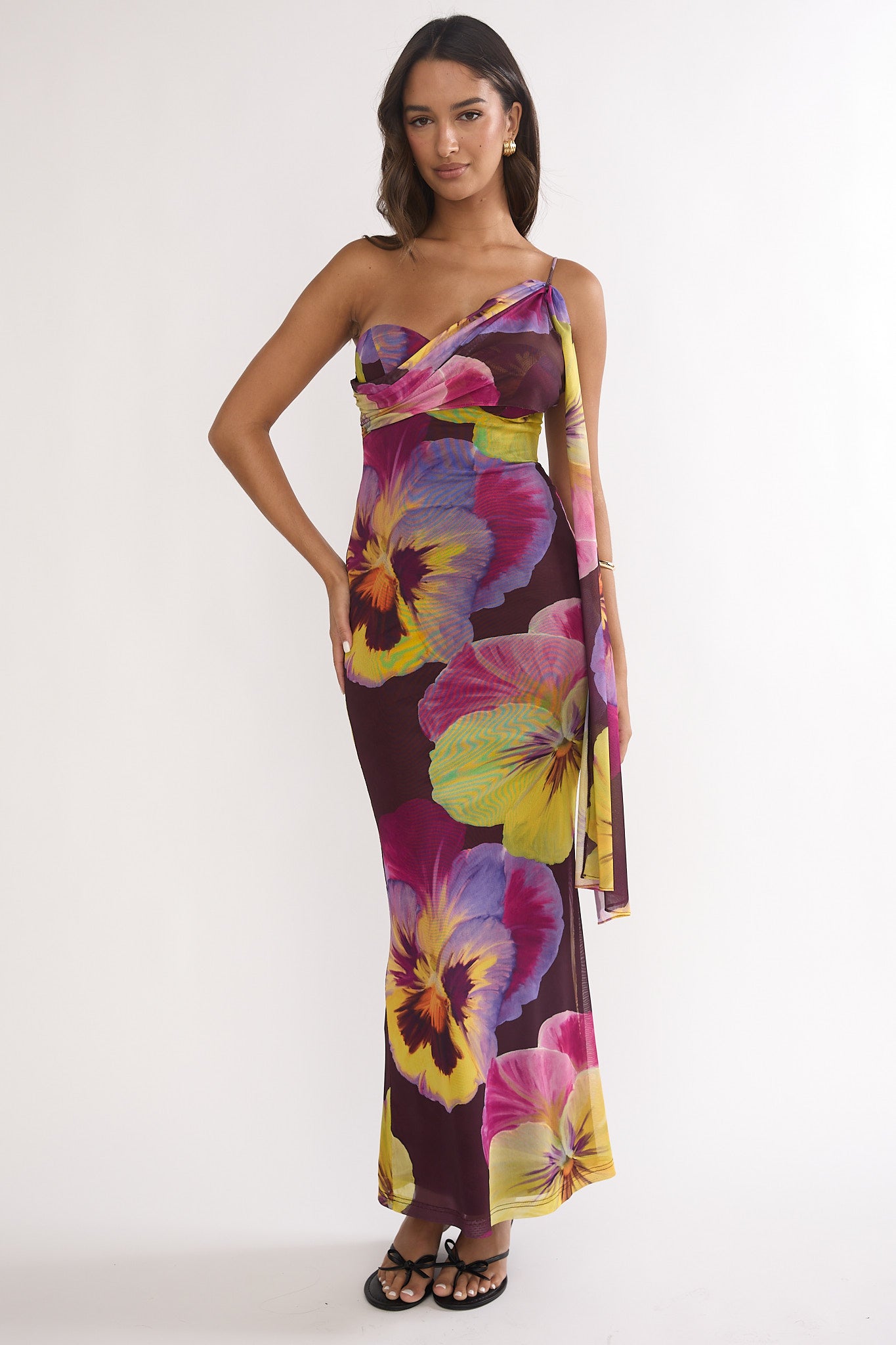 Tallis One-Shoulder Asymmetric Neckline Dress Brown by Selfie Leslie