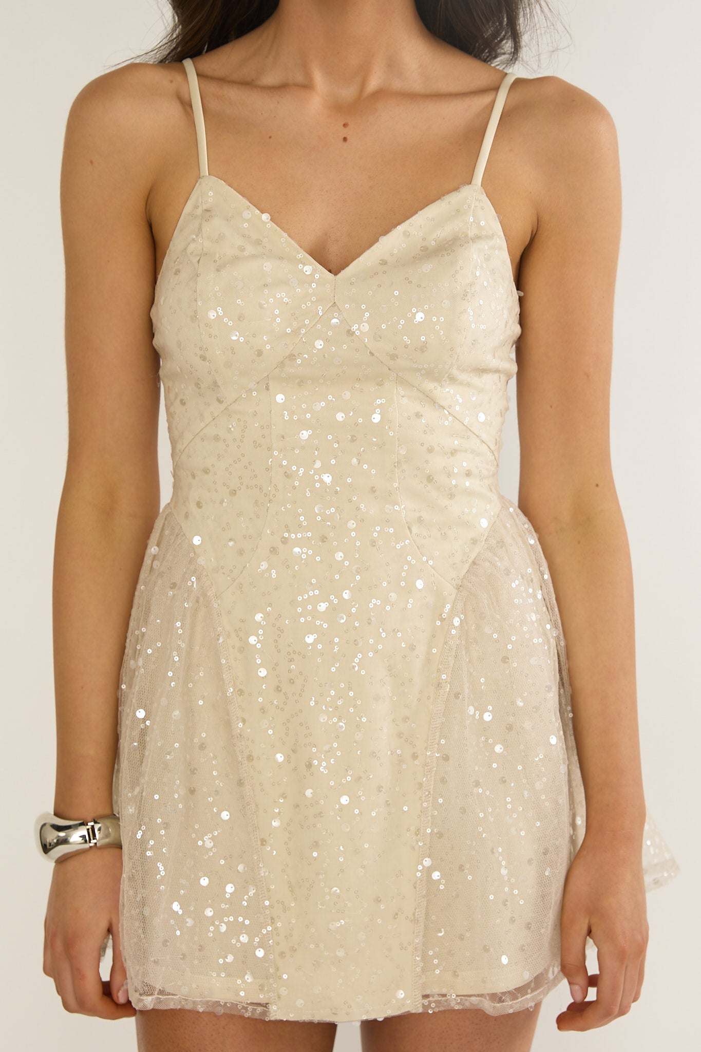 Roselisse Cami Strap Sequin Mini Dress Oyster by Selfie Leslie