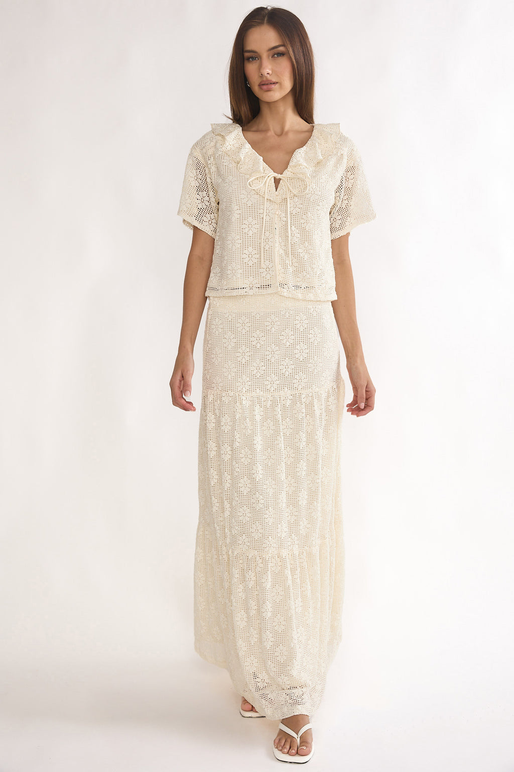 Sera Lane Crochet Maxi Skirt Cream by Selfie Leslie