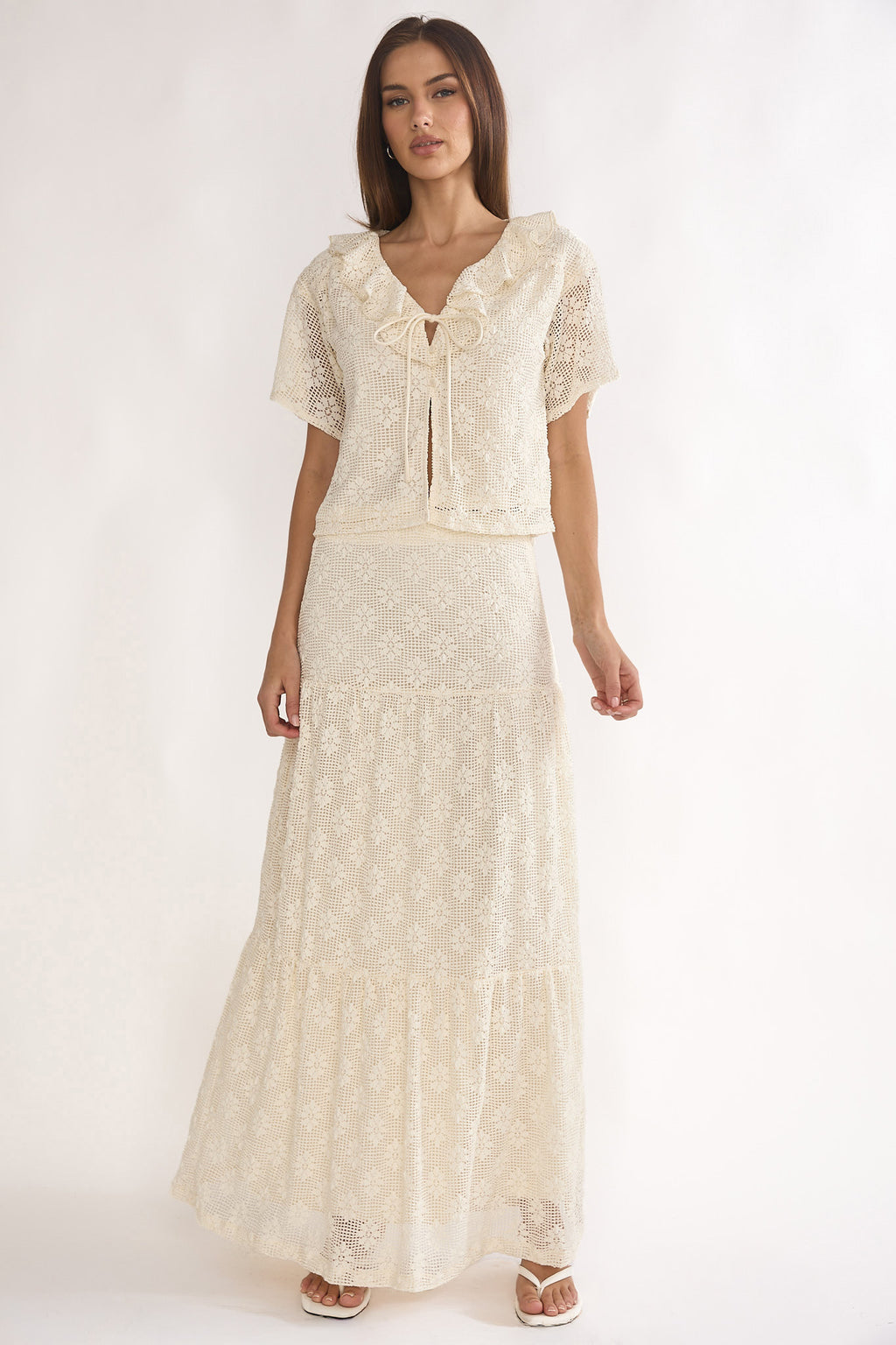 Sera Lane Crochet Maxi Skirt Cream by Selfie Leslie