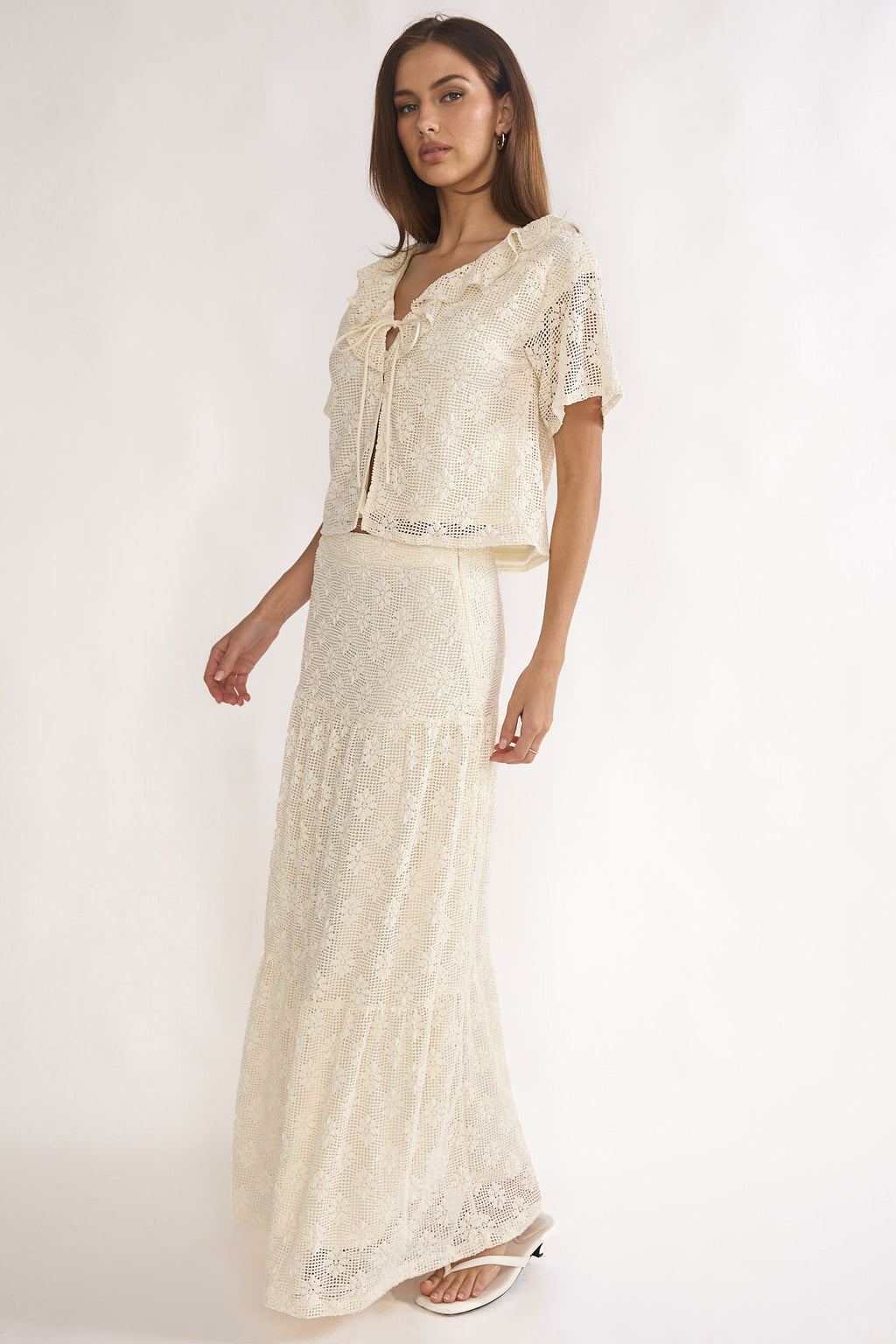 Sera Lane Crochet Maxi Skirt Cream by Selfie Leslie