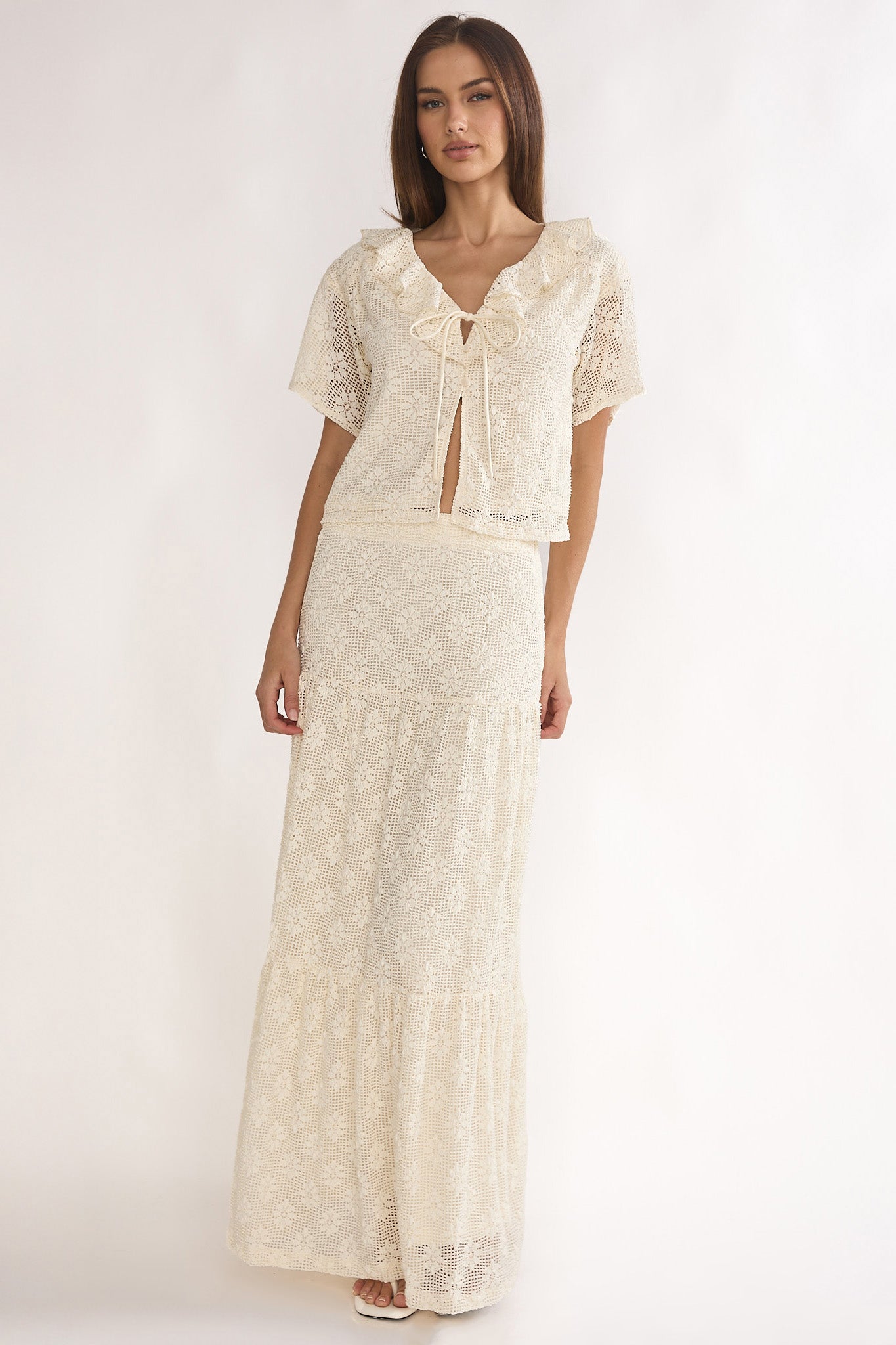 Sera Lane Crochet Tie Top Cream by Selfie Leslie