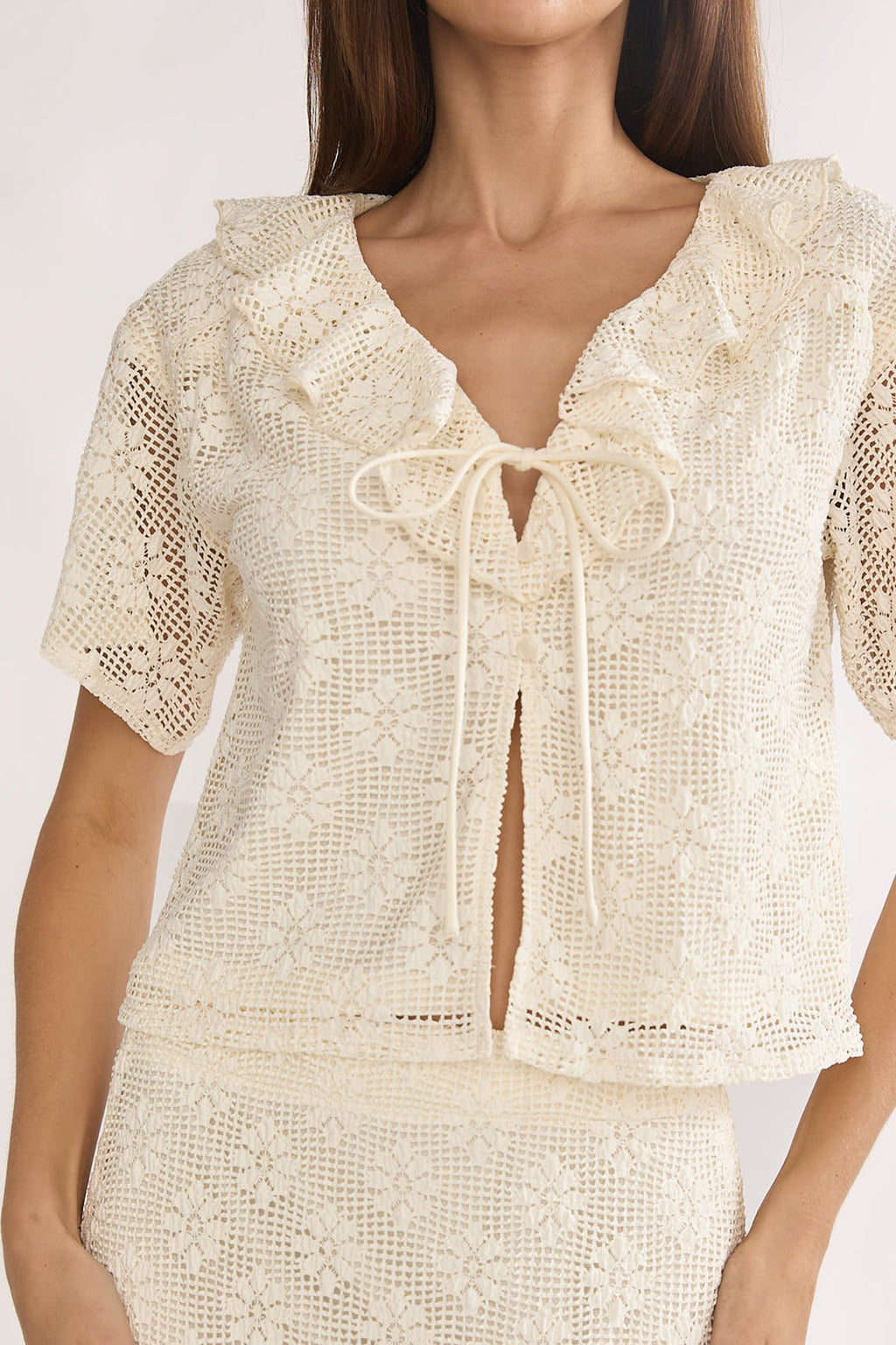 Sera Lane Crochet Tie Top Cream by Selfie Leslie