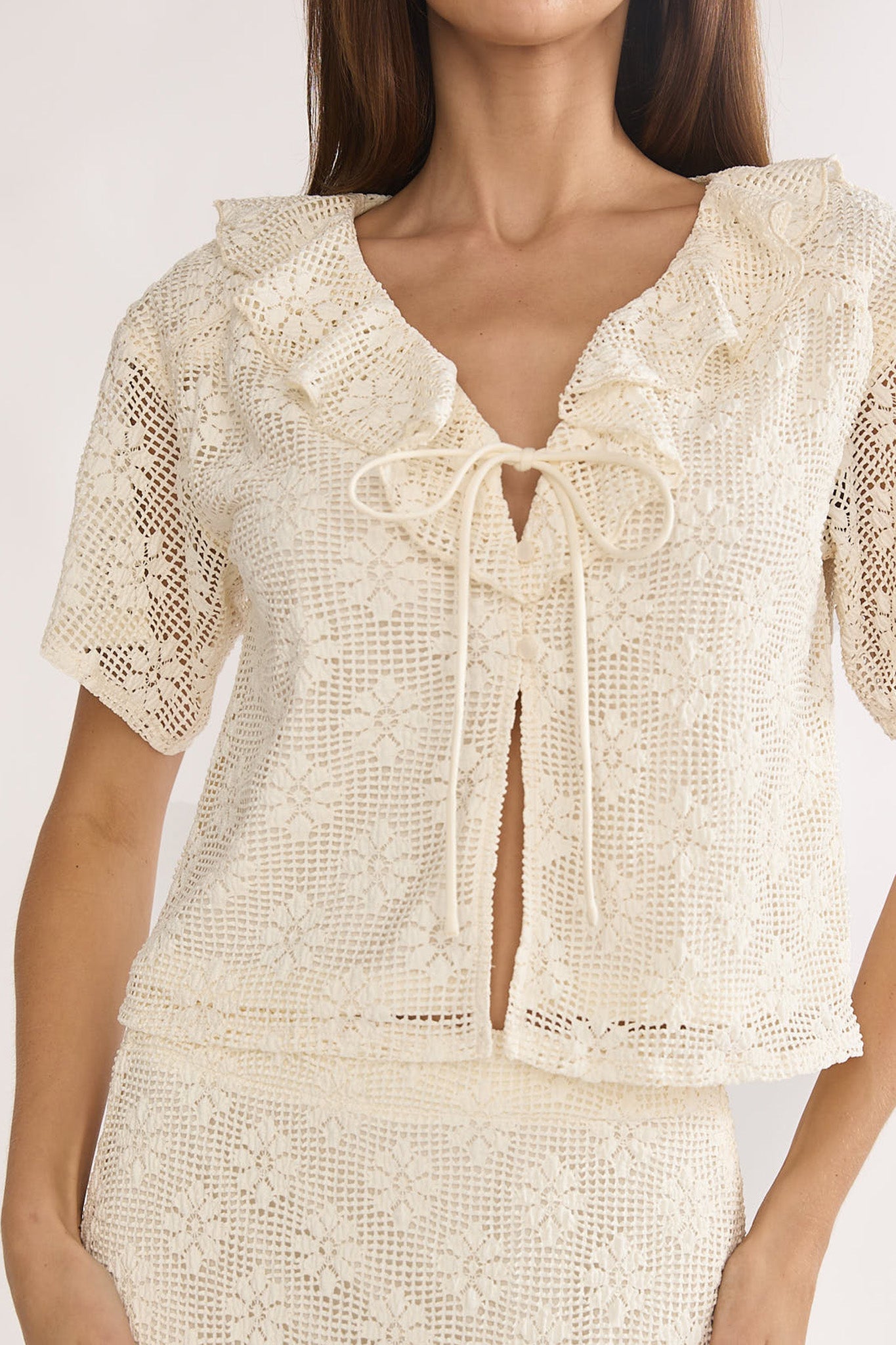 Sera Lane Crochet Tie Top Cream by Selfie Leslie