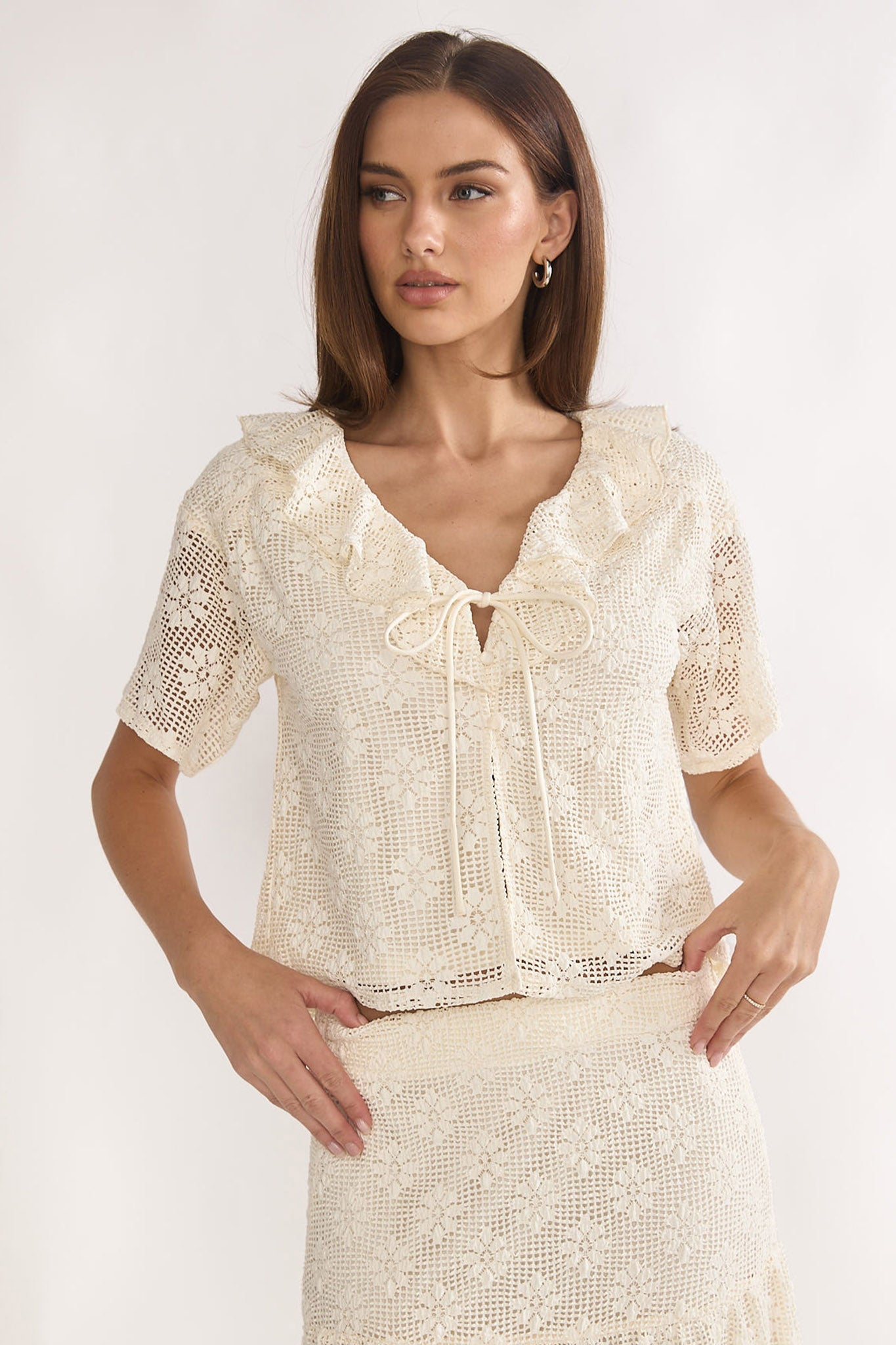 Sera Lane Crochet Tie Top Cream by Selfie Leslie