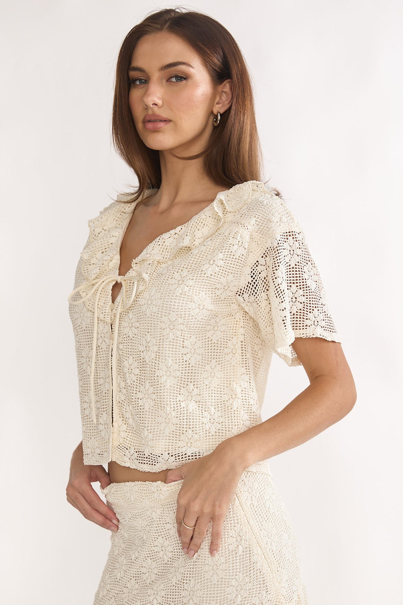 Sera Lane Crochet Tie Top Cream by Selfie Leslie