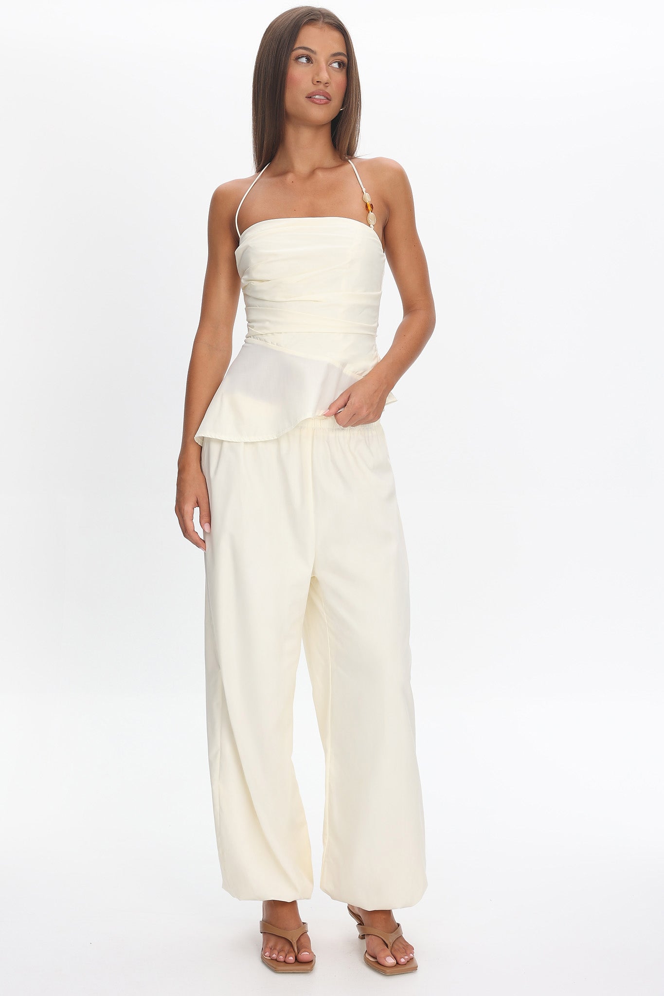 Tilah Drawstring Balloon Pants Cream by Selfie Leslie