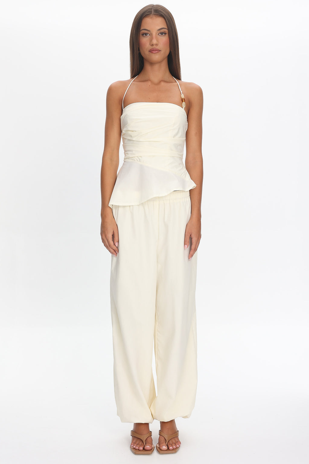 Tilah Drawstring Balloon Pants Cream by Selfie Leslie