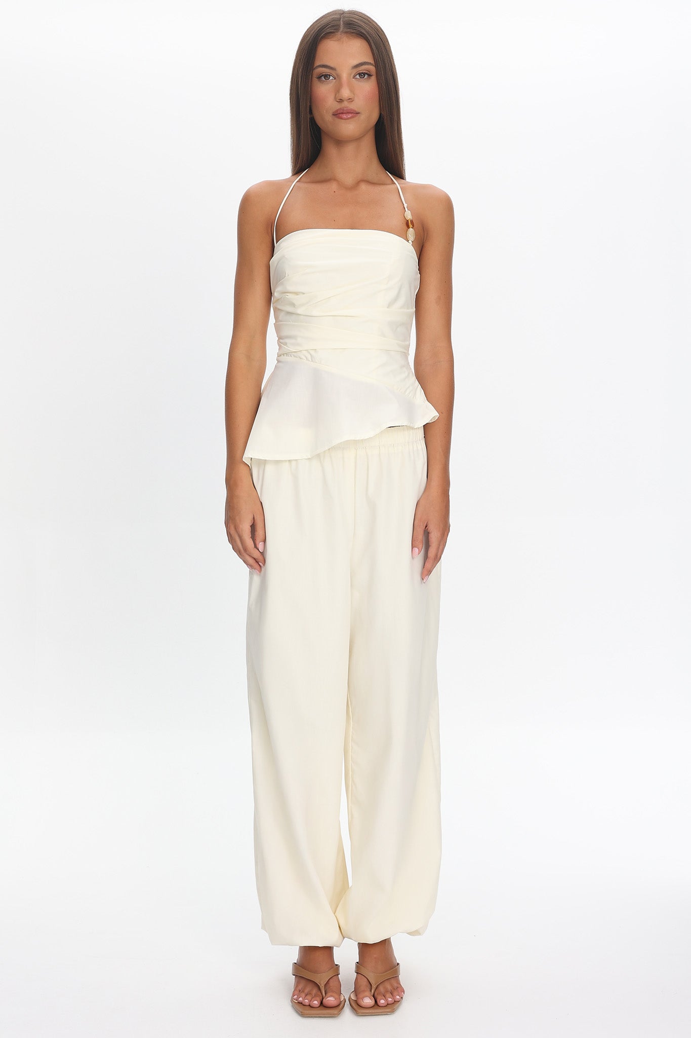 Tilah Drawstring Balloon Pants Cream by Selfie Leslie