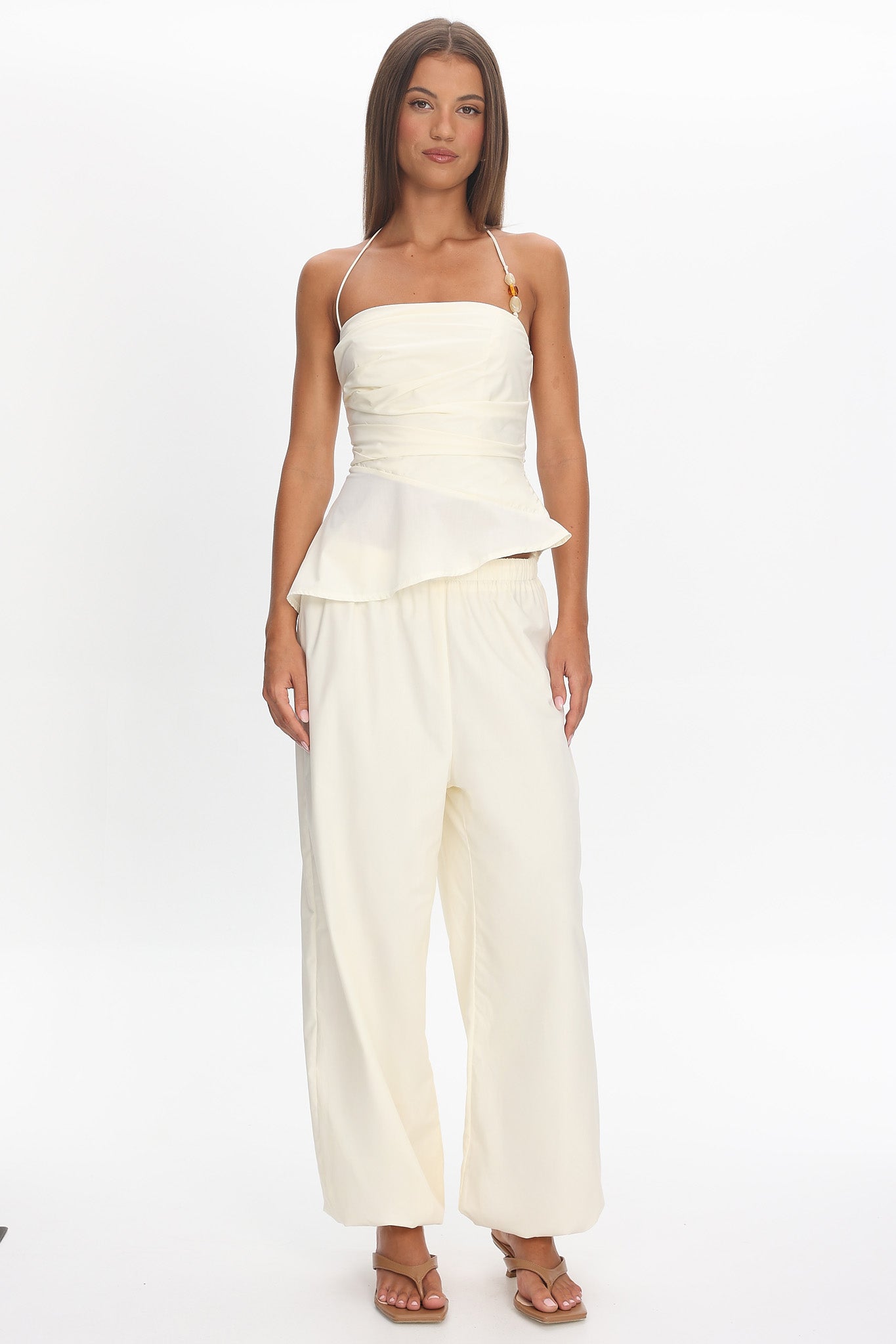 Tilah Drawstring Balloon Pants Cream | Selfie Leslie