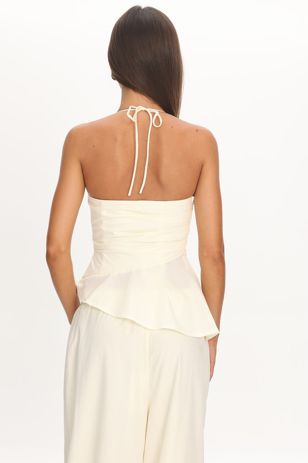 Tilah Asymmetric Ruched Top Cream by Selfie Leslie