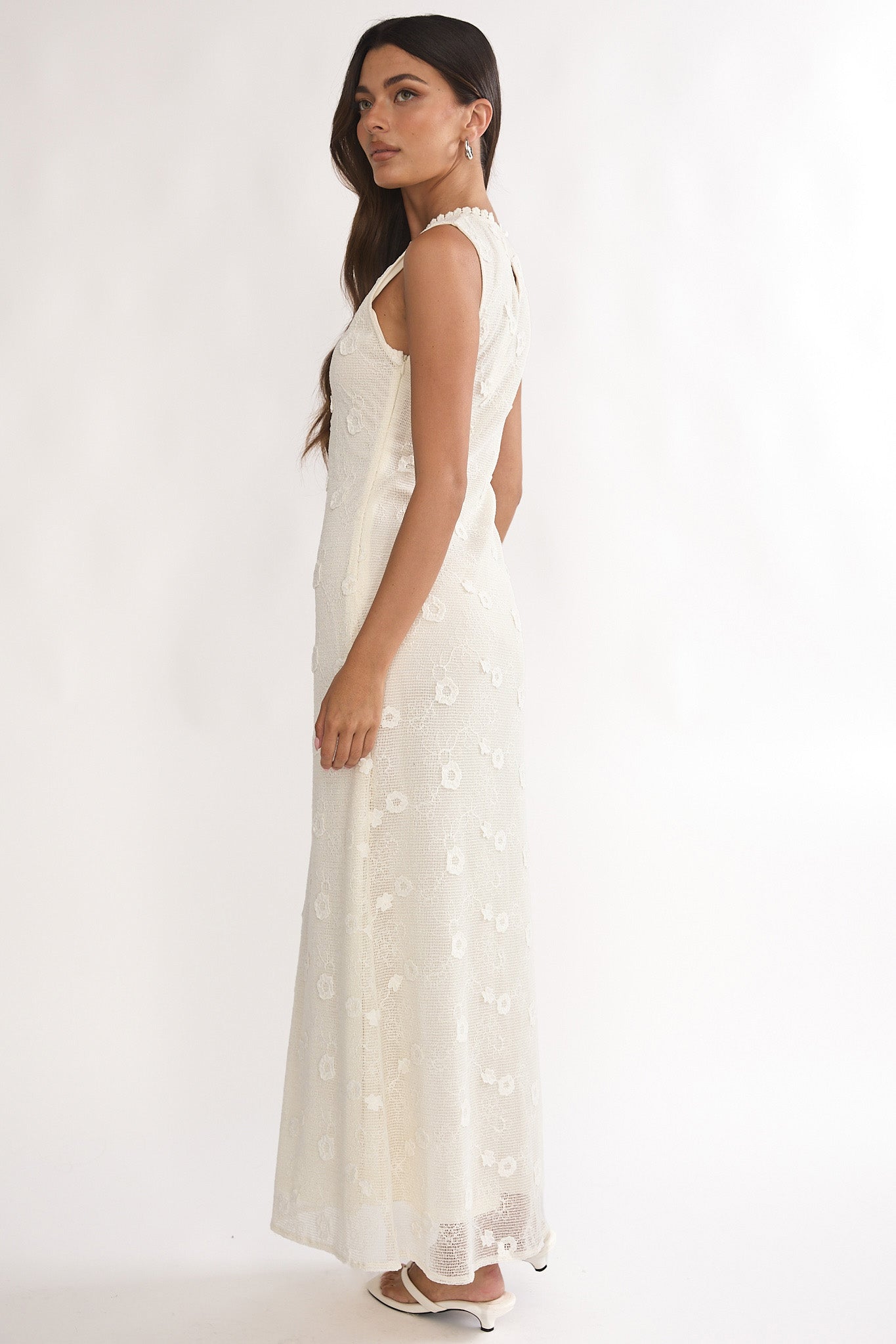 Kensi Sleeveless Crochet Maxi Dress Oat | Selfie Leslie