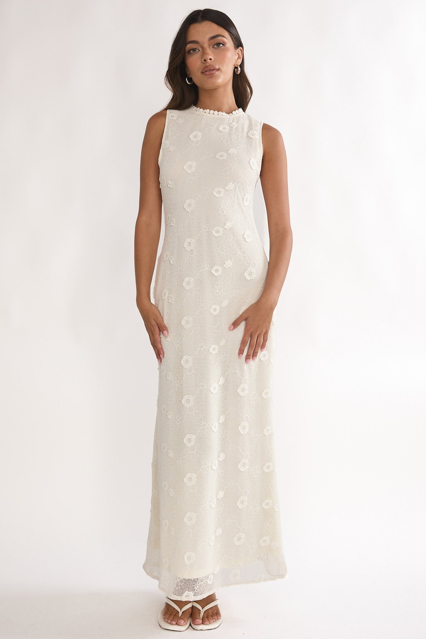 kensie maxi dress Kensi Sleeveless Crochet Maxi Dress Oat