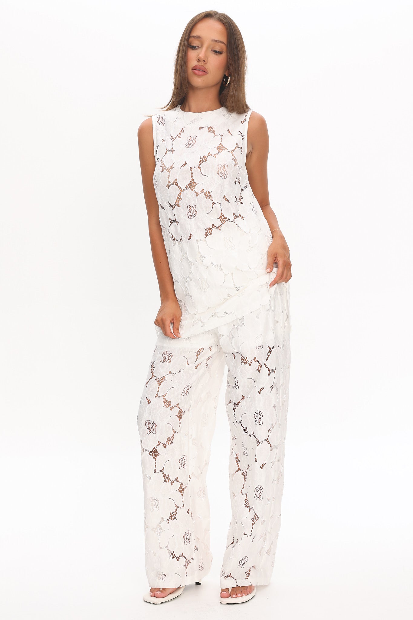 Belmara 3D Floral Lace Pants White | Selfie Leslie