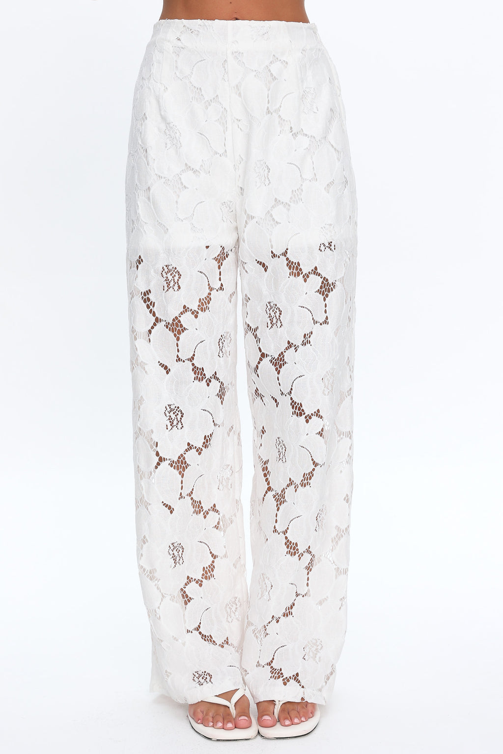 Belmara 3D Floral Lace Pants White