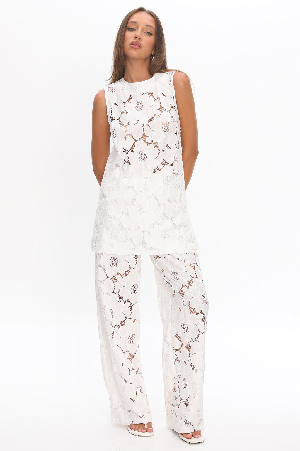 Belmara 3D Floral Lace Top White