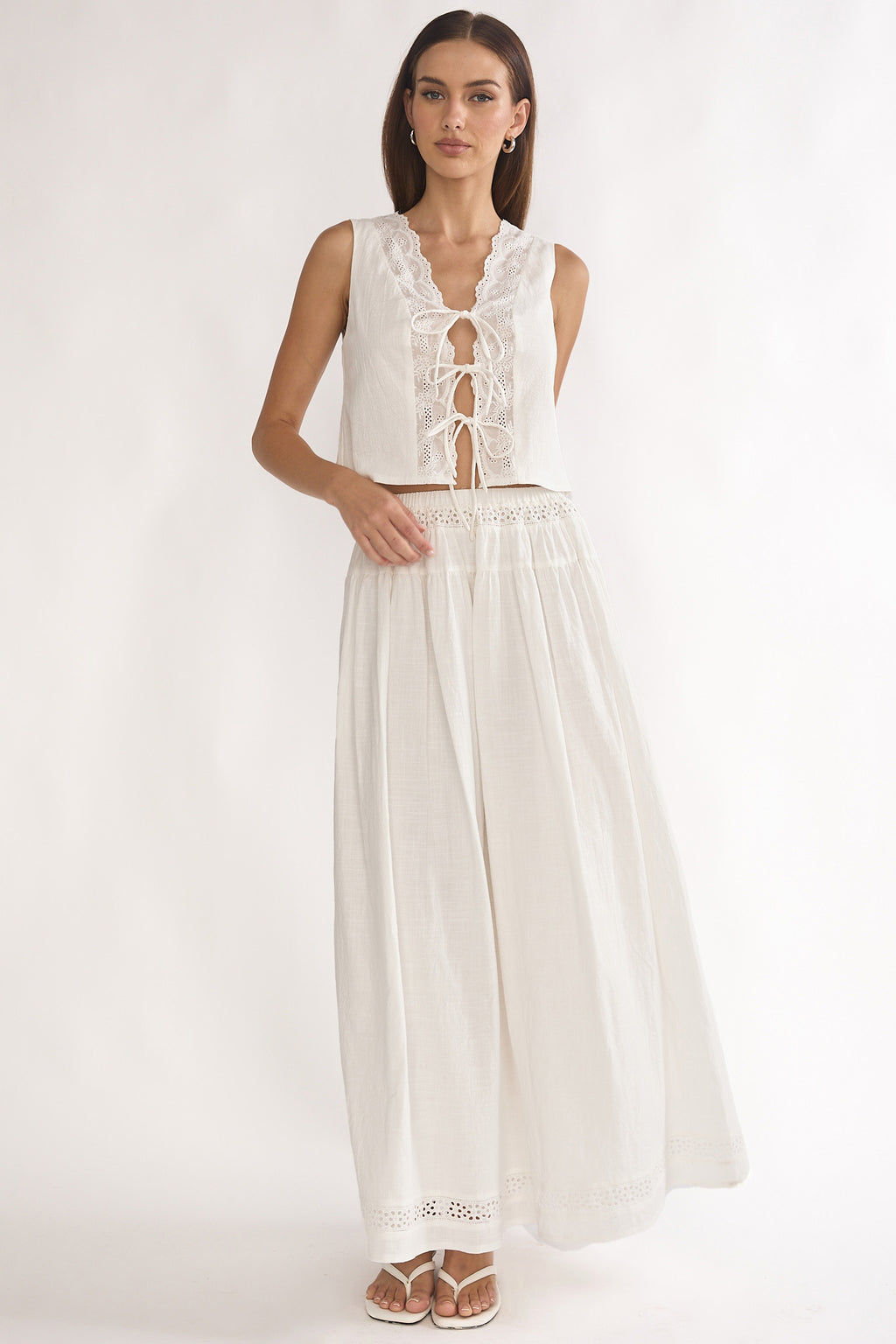 Beliza Lace Trim Skirt White by Selfie Leslie