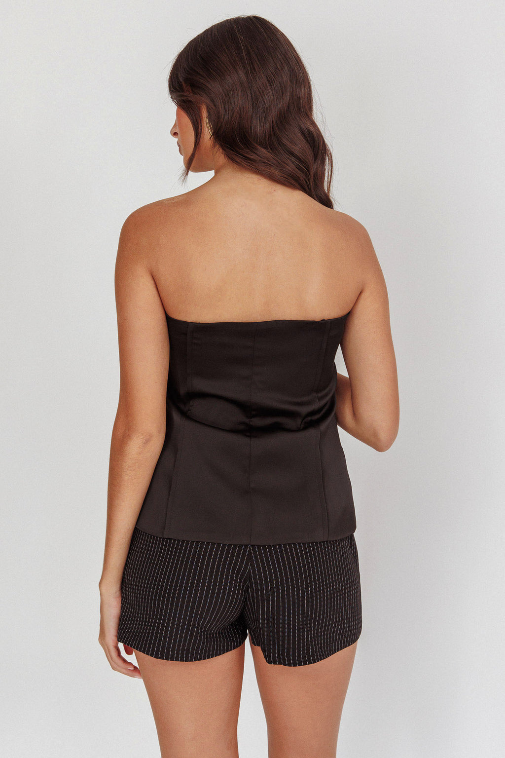 Danni Strapless Gold Button Top Black by Selfie Leslie