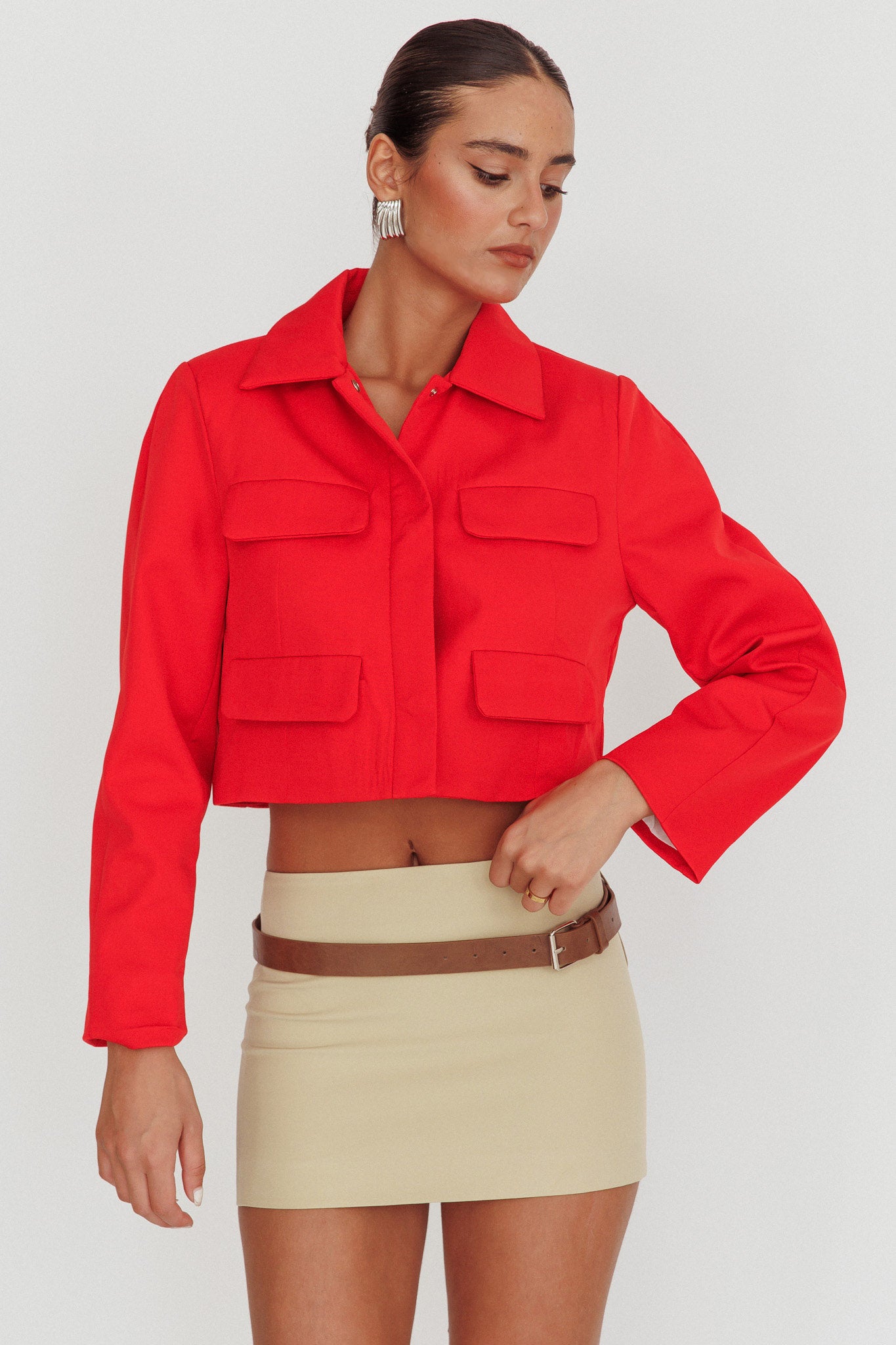 Cinder Crop Jacket Red by Selfie Leslie