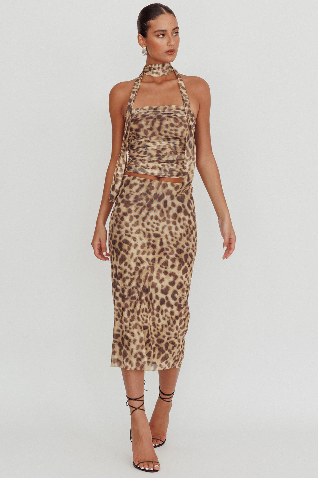 Meet Up Elastic Waist Midi Skirt Leopard by Selfie Leslie