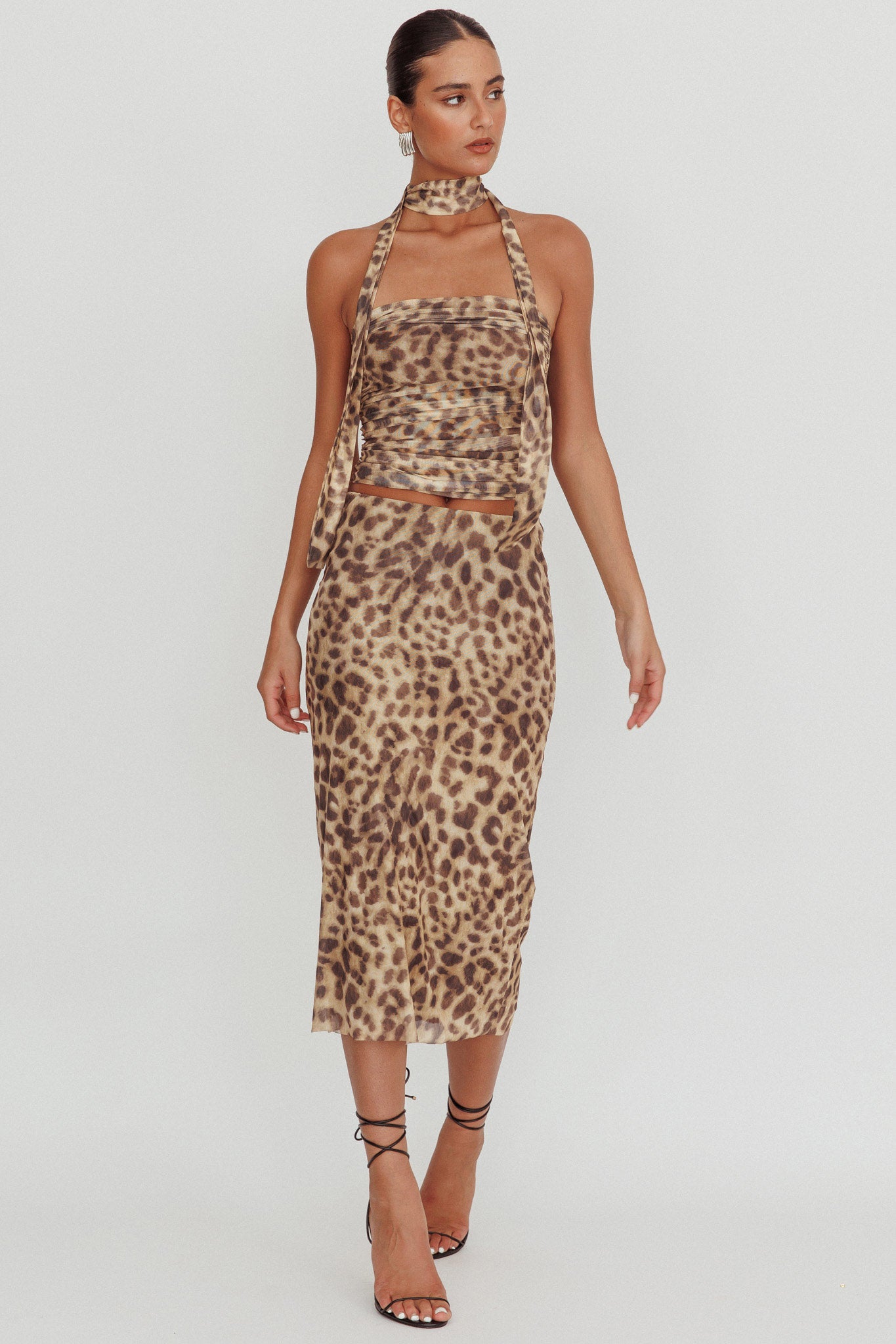 Meet Up Elastic Waist Midi Skirt Leopard by Selfie Leslie