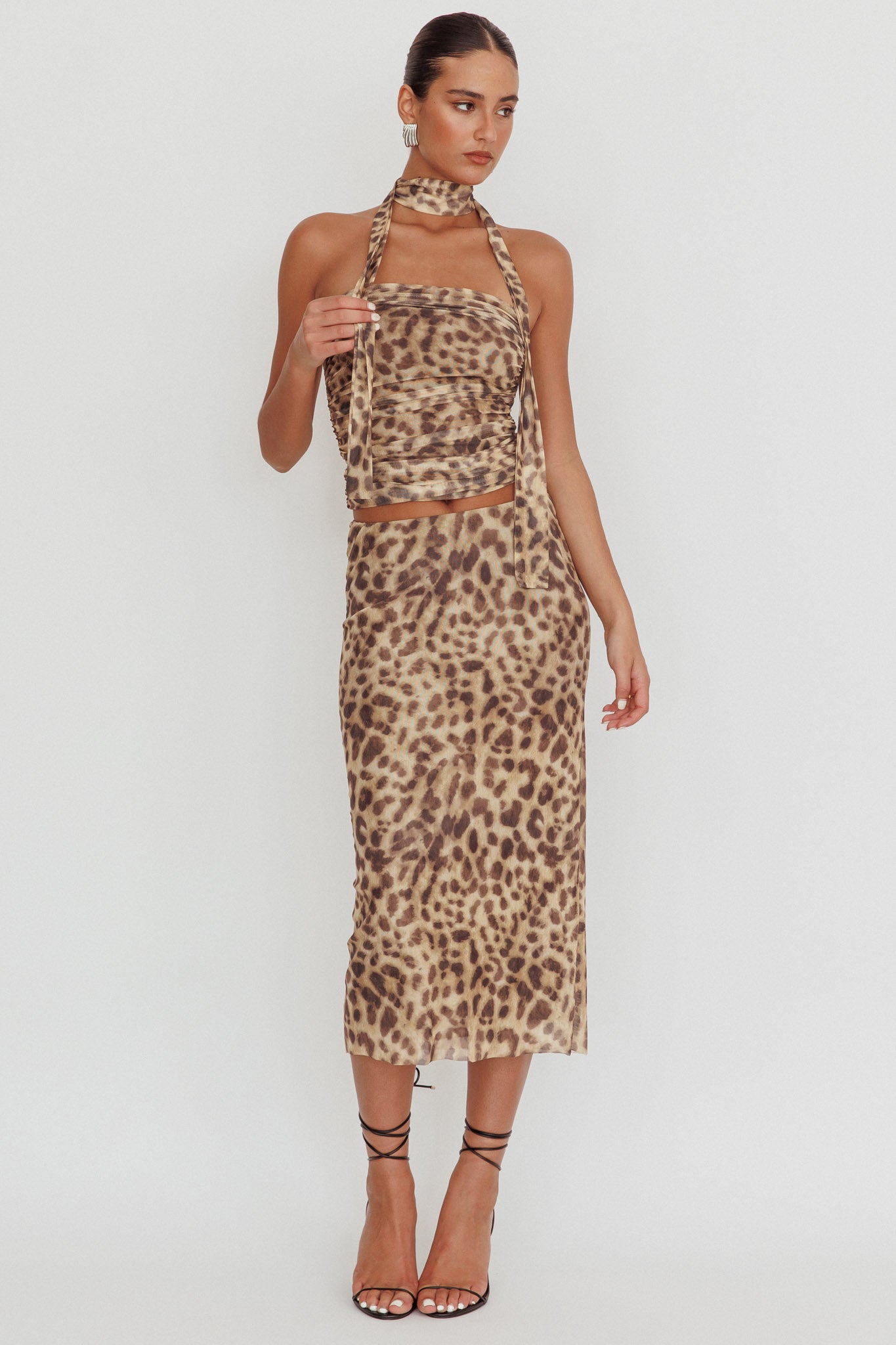 Meet Up Elastic Waist Midi Skirt Leopard by Selfie Leslie
