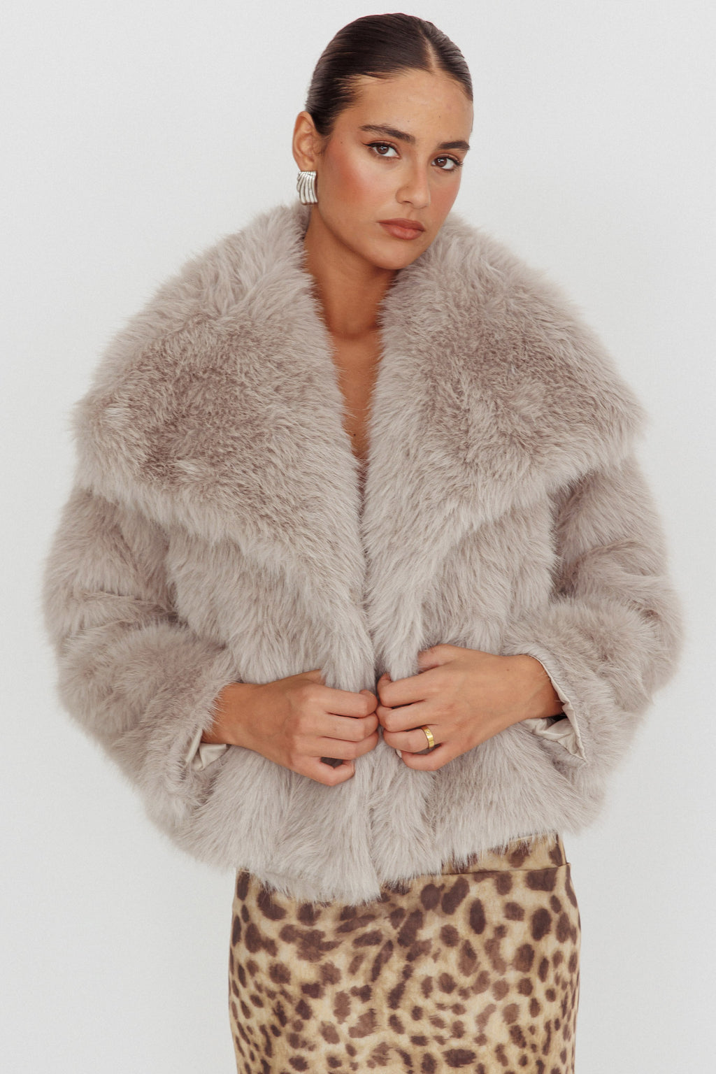 Copenhagen Oversized Lapel Fur Jacket Cream by Selfie Leslie