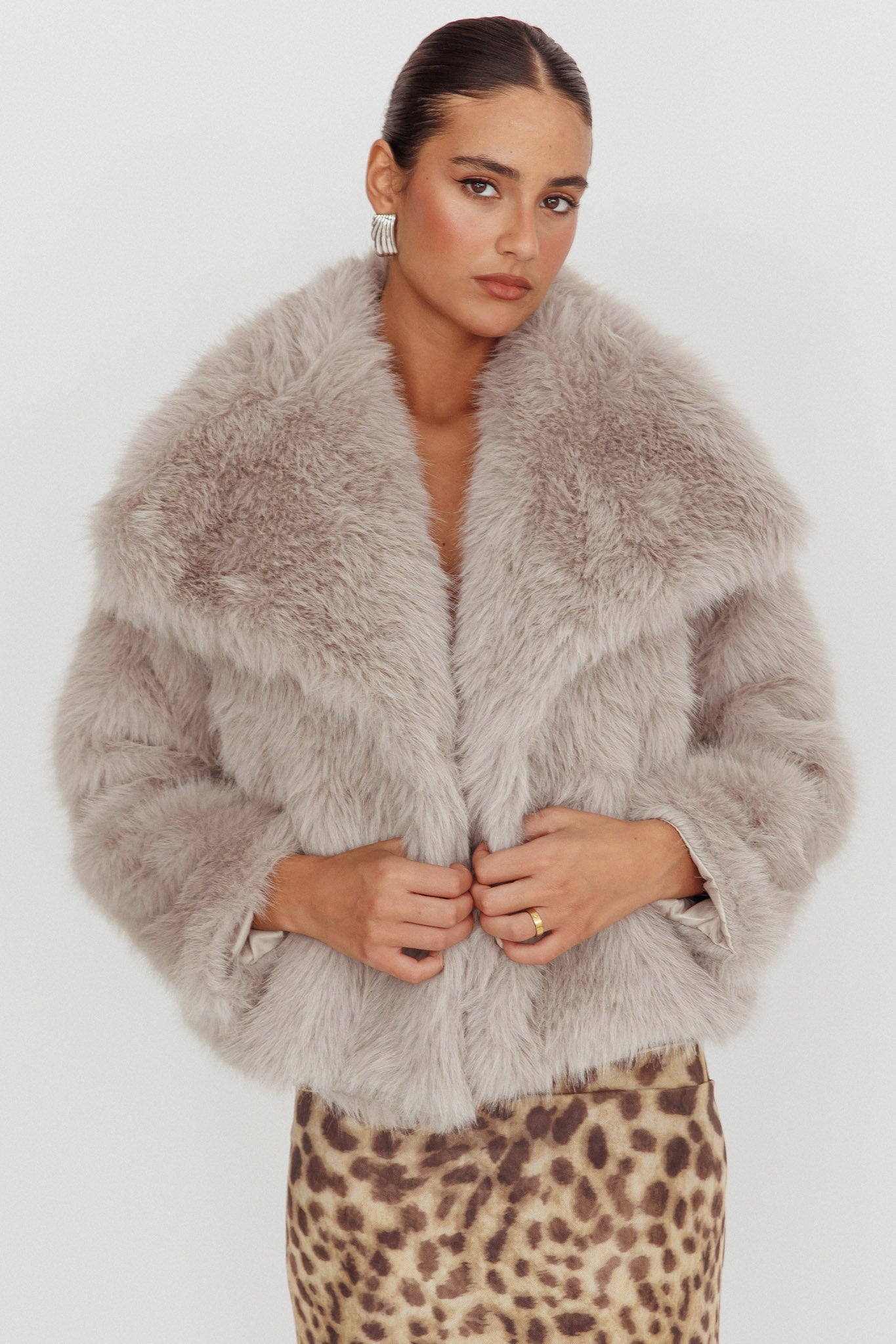 Copenhagen Oversized Lapel Fur Jacket Cream by Selfie Leslie