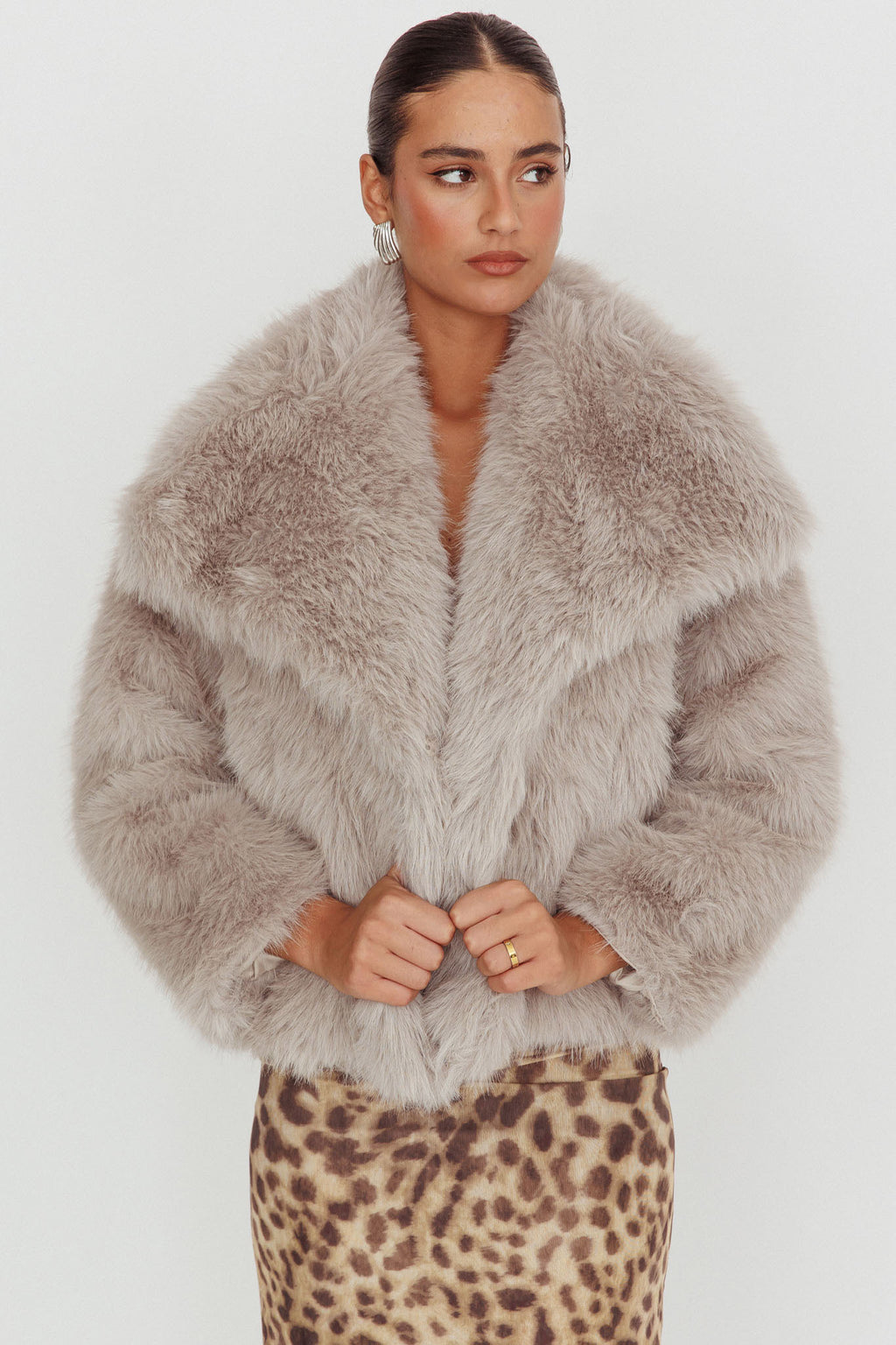 Copenhagen Oversized Lapel Fur Jacket Cream by Selfie Leslie