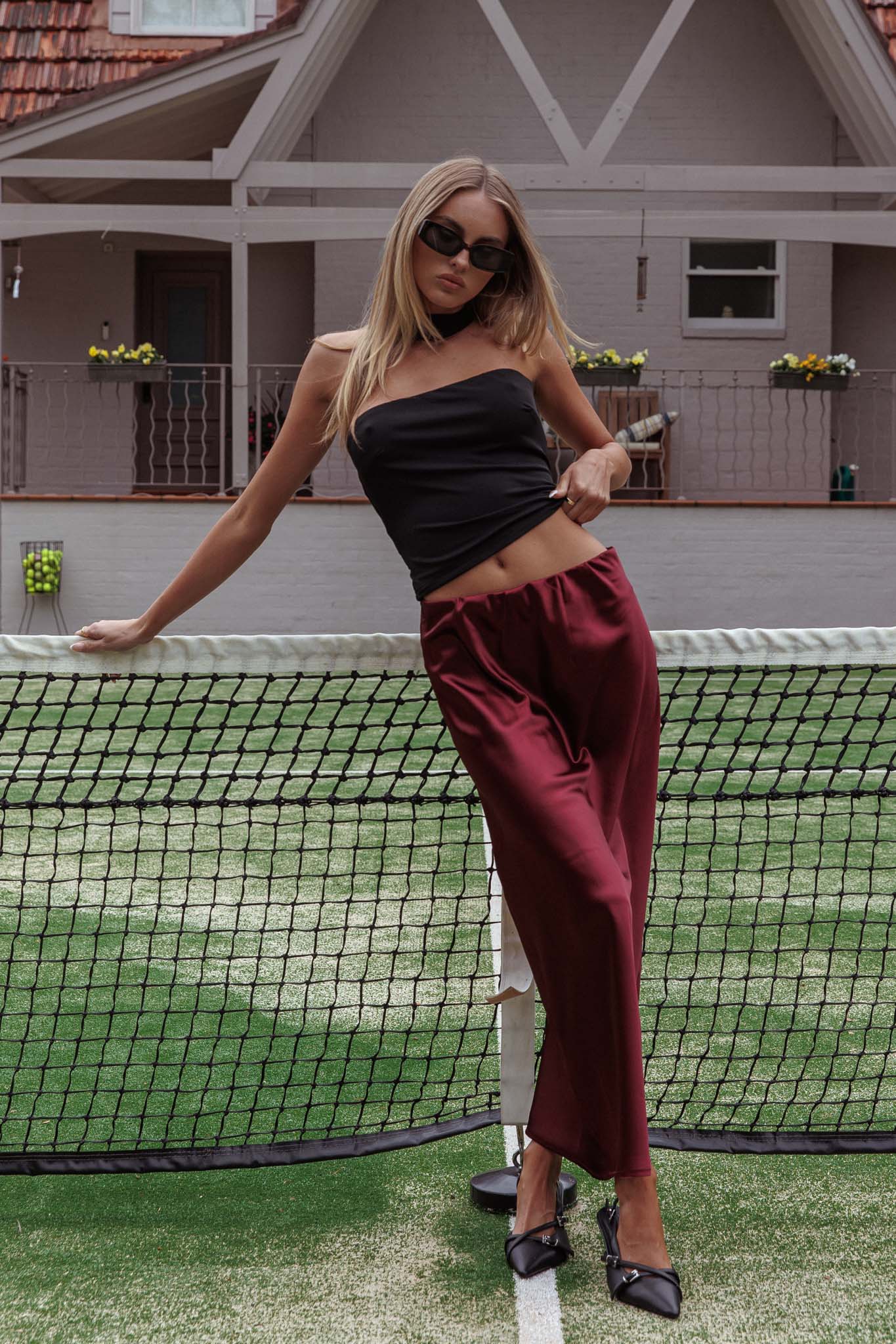 Cherubim Satin Maxi Skirt Wine by Selfie Leslie