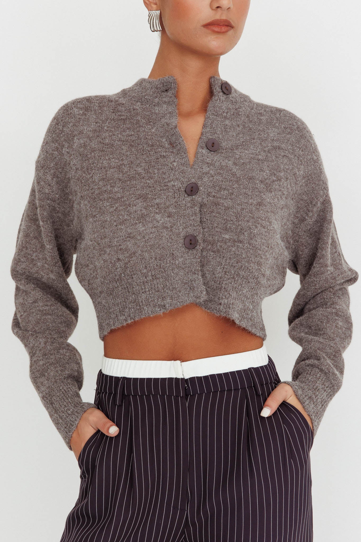 Netherlands Drop Shoulder Crop Cardigan Grey by Selfie Leslie