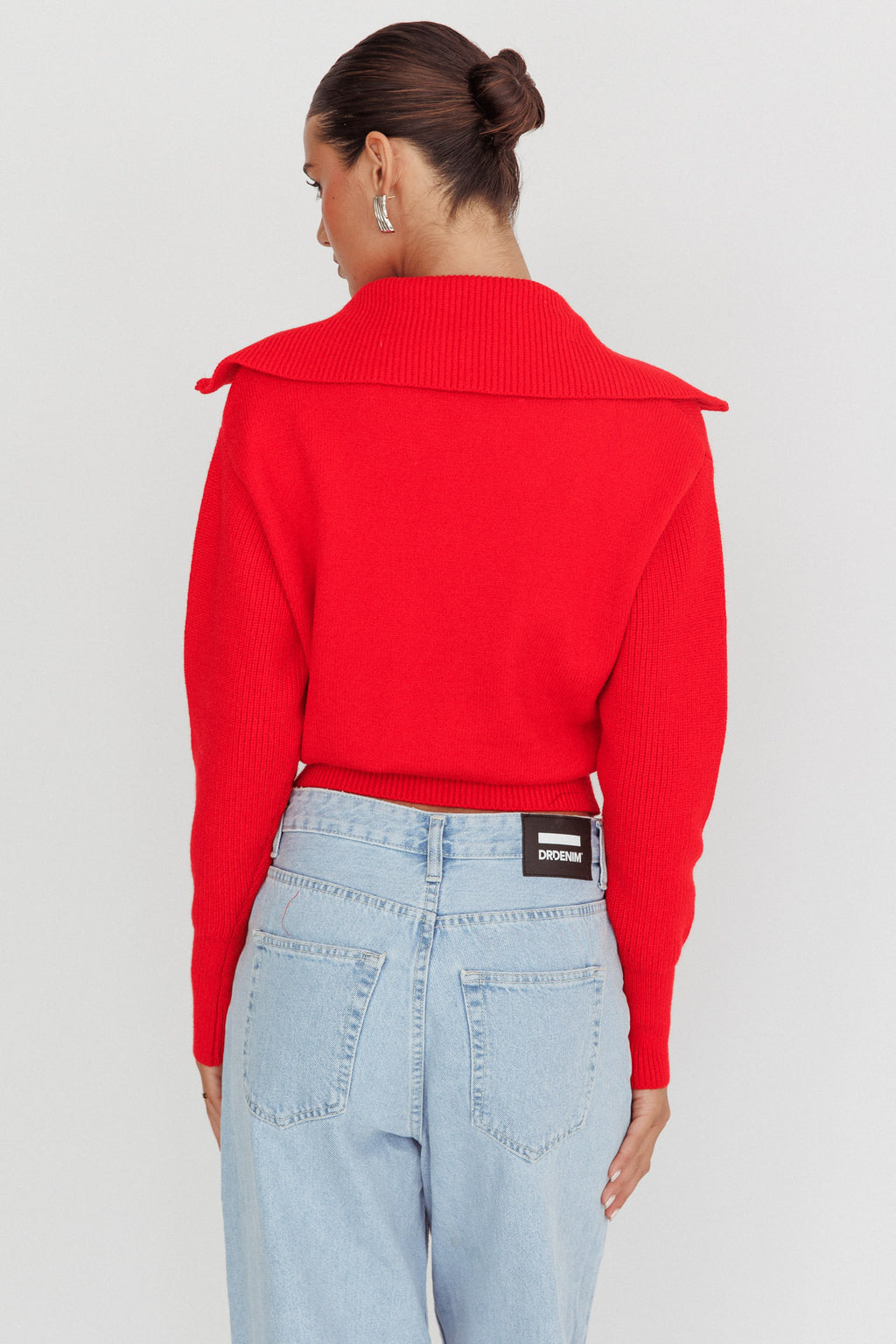 Dawneta Half Zipper Knit Pullover Red by Selfie Leslie