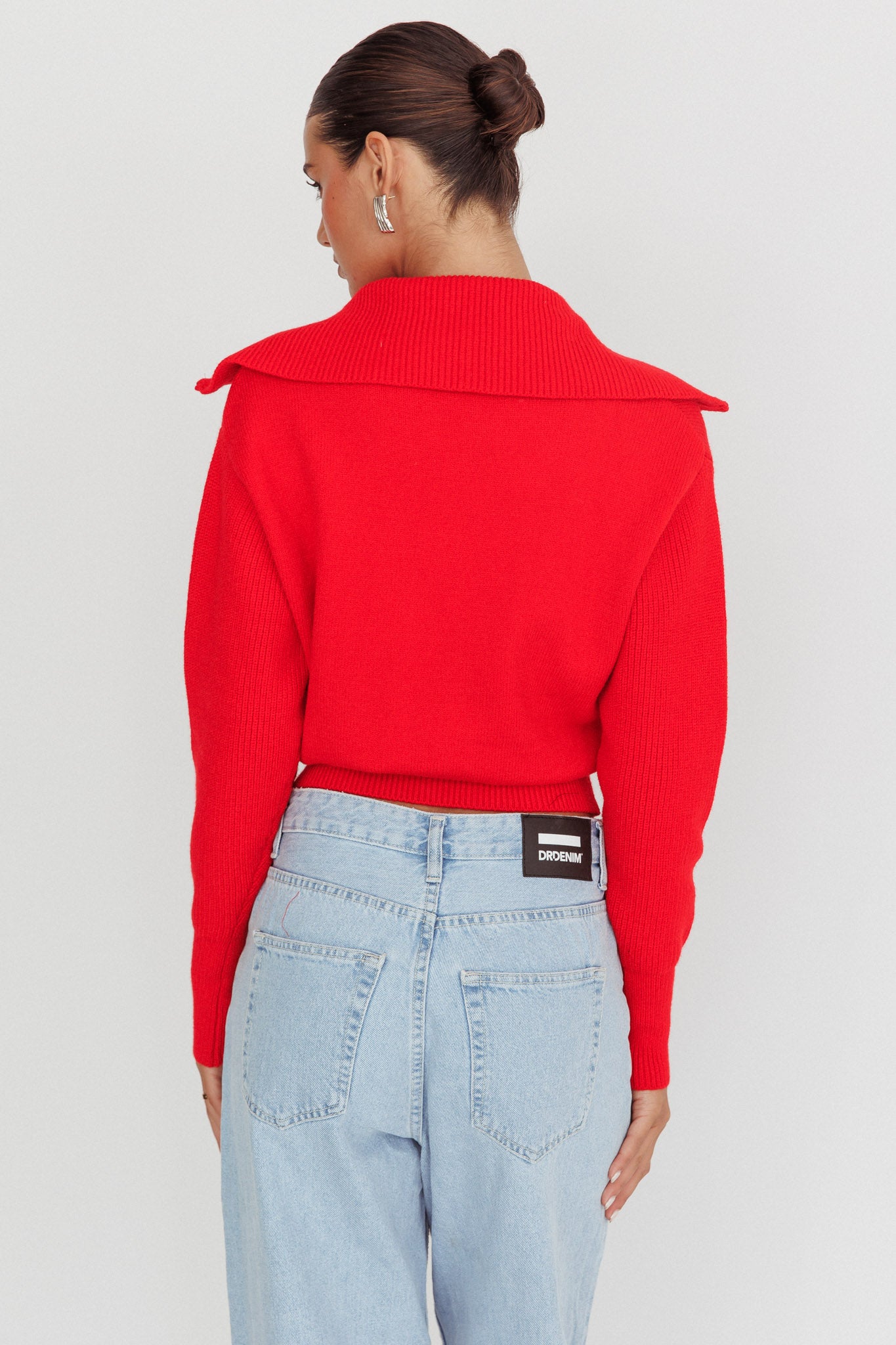 Dawneta Half Zipper Knit Pullover Red by Selfie Leslie
