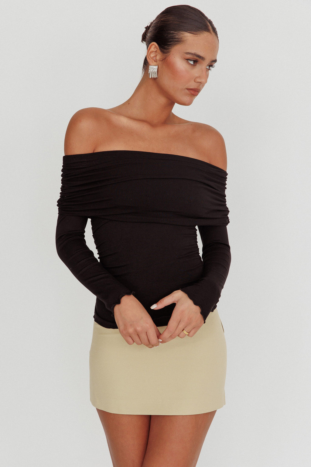 Ricki Off-Shoulder Long Sleeve Top Black by Selfie Leslie
