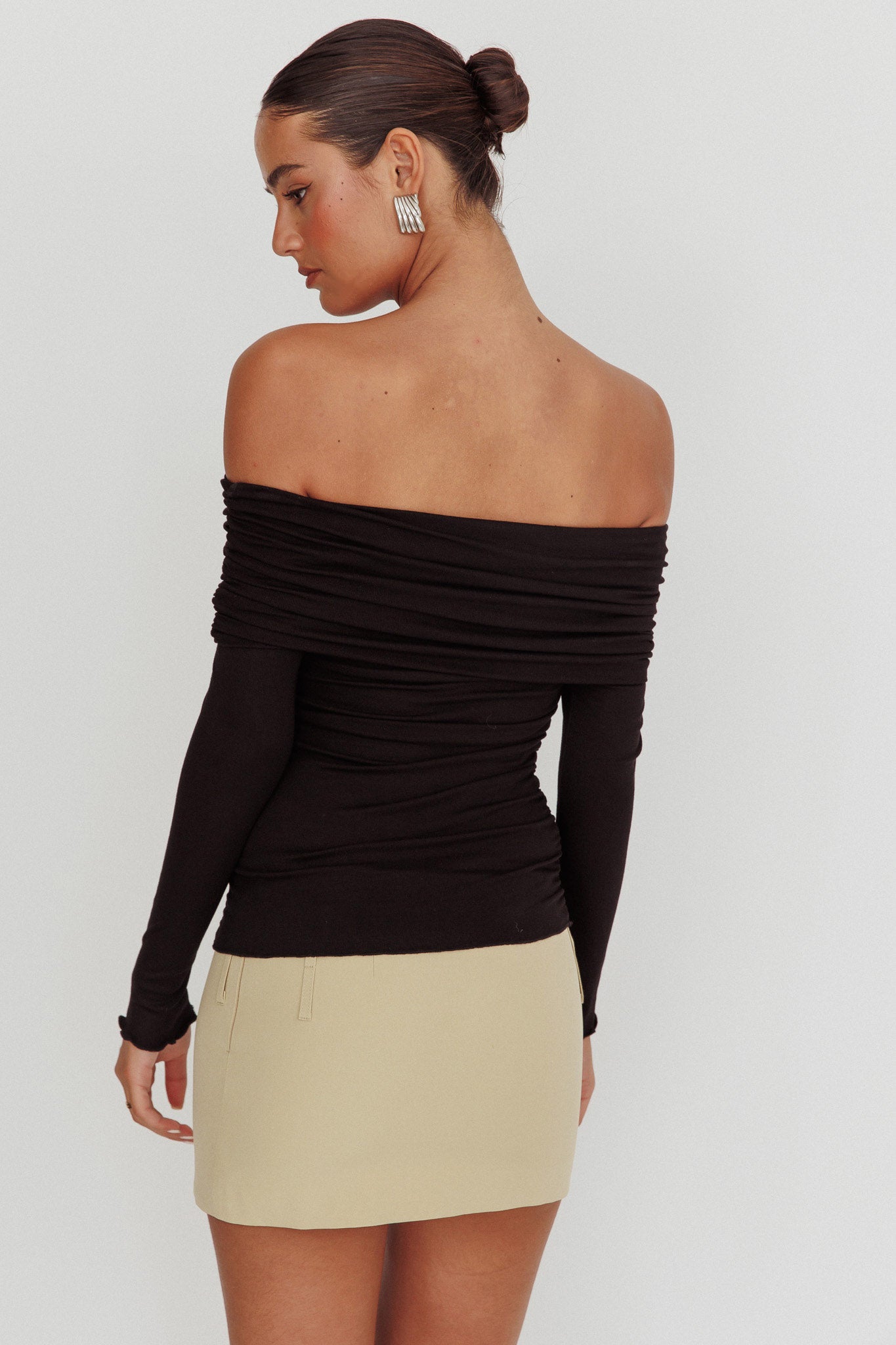 Ricki Off-Shoulder Long Sleeve Top Black by Selfie Leslie