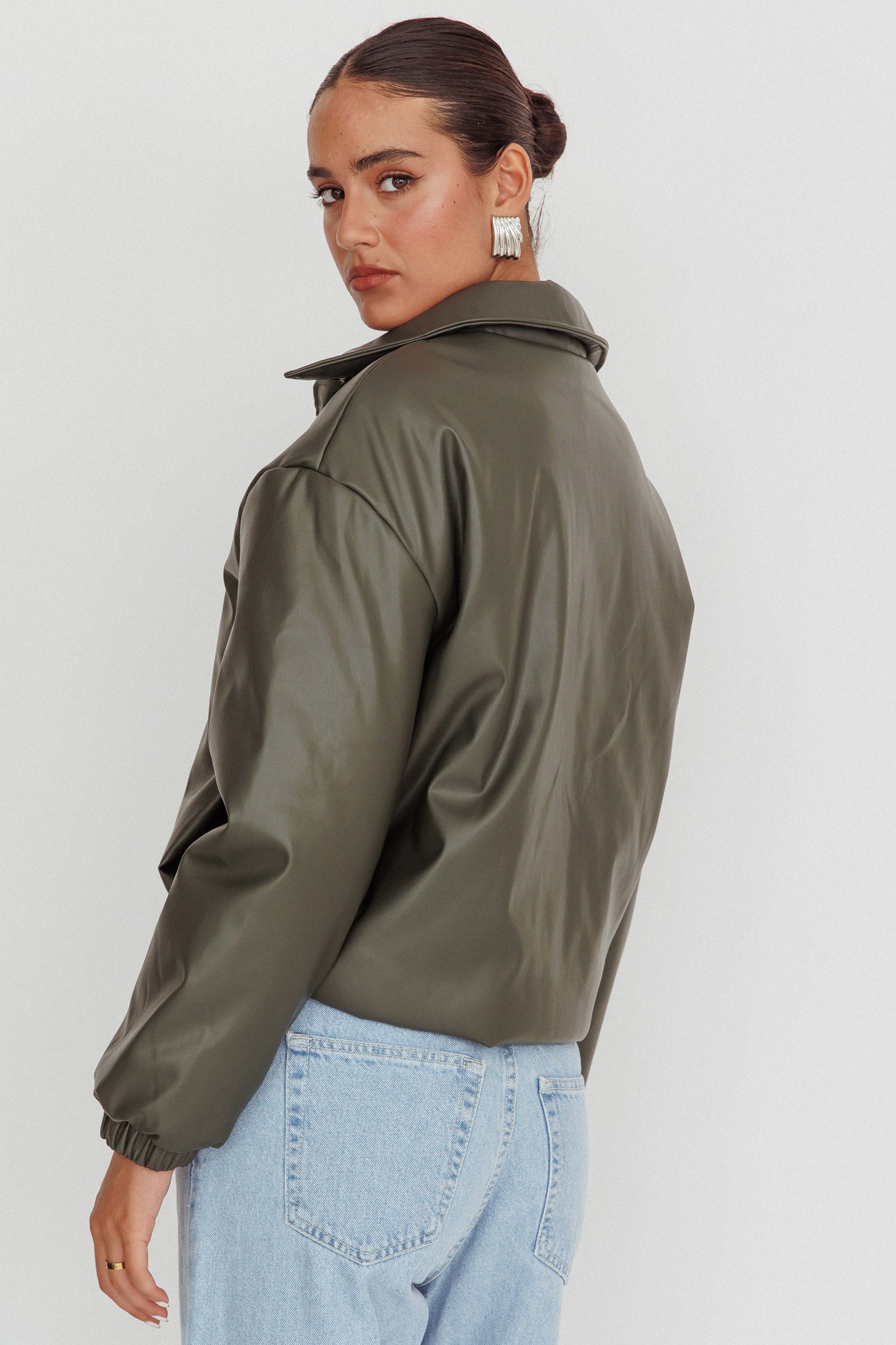 Faroe Drawstring Waist Puff Jacket Green by Selfie Leslie