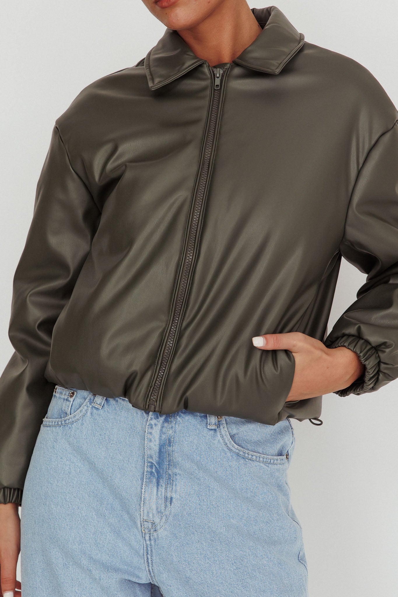 Faroe Drawstring Waist Puff Jacket Green by Selfie Leslie