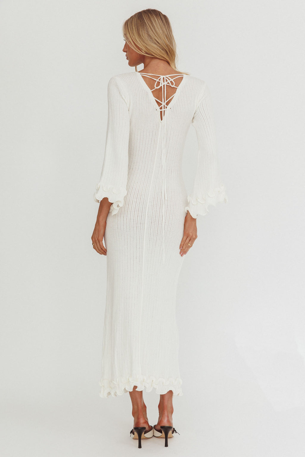 Wrenna Bell Sleeve Knit Maxi Dress White by Selfie Leslie