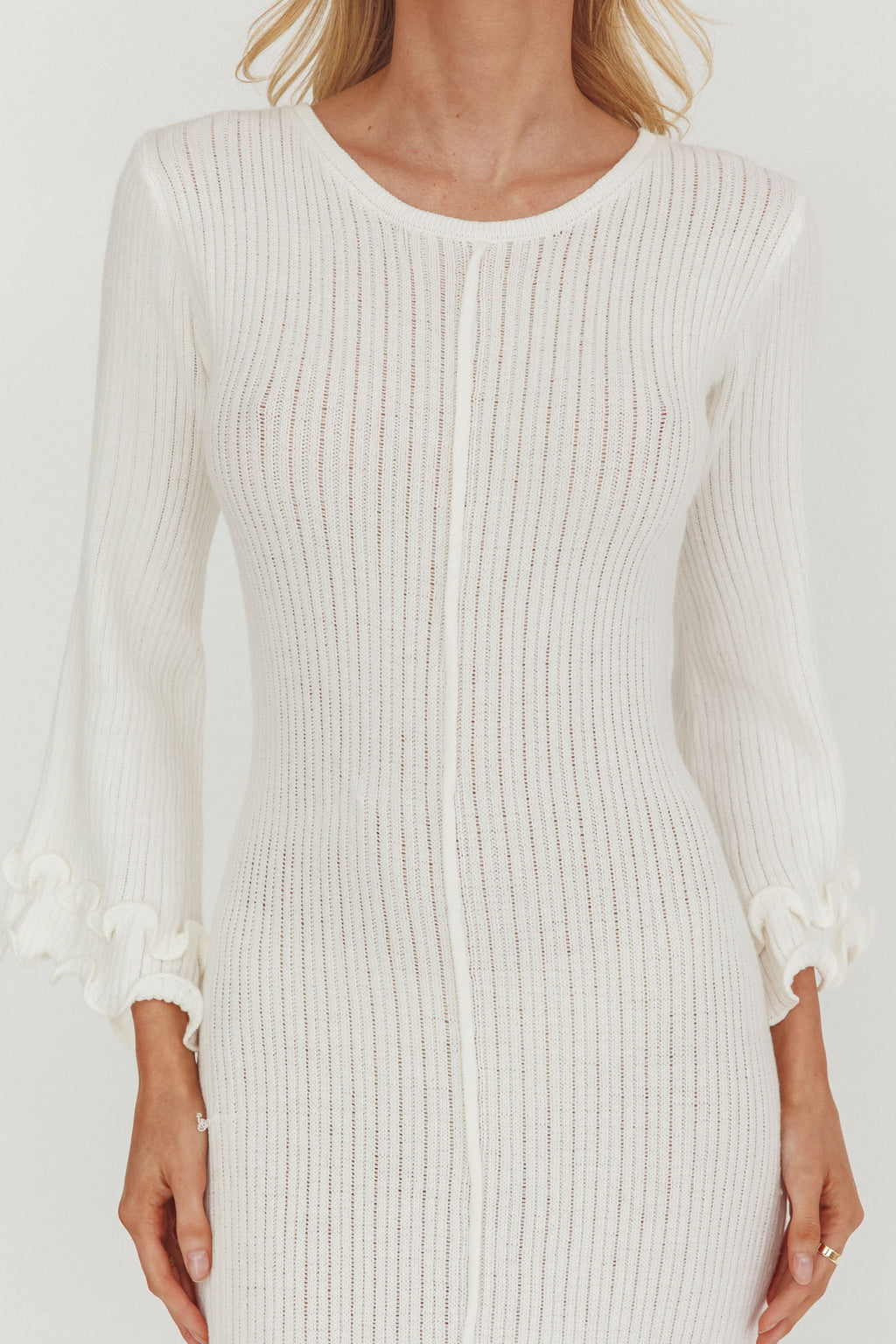 Wrenna Bell Sleeve Knit Maxi Dress White by Selfie Leslie