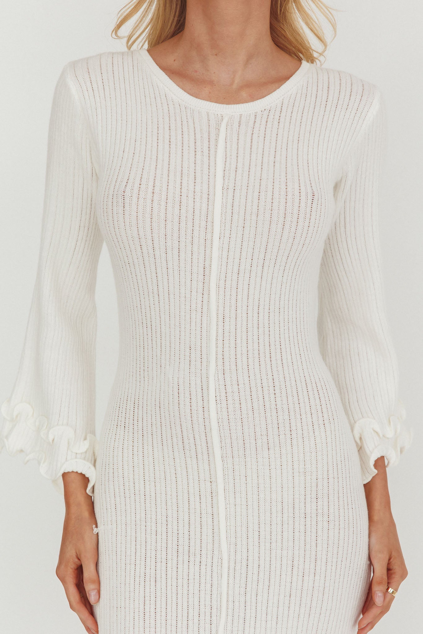 Wrenna Bell Sleeve Knit Maxi Dress White by Selfie Leslie